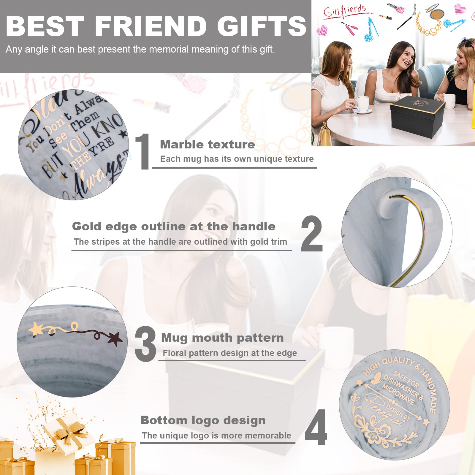 Best Friend Birthday Gifts for Women - Birthday Gifts for Women Friends - Perfect Birthday Gifts Ideas for Her  Male Friends  Best Friend  BFF  Sister - Friends Ceramic Marble Coffee Mug 14 Oz Grey