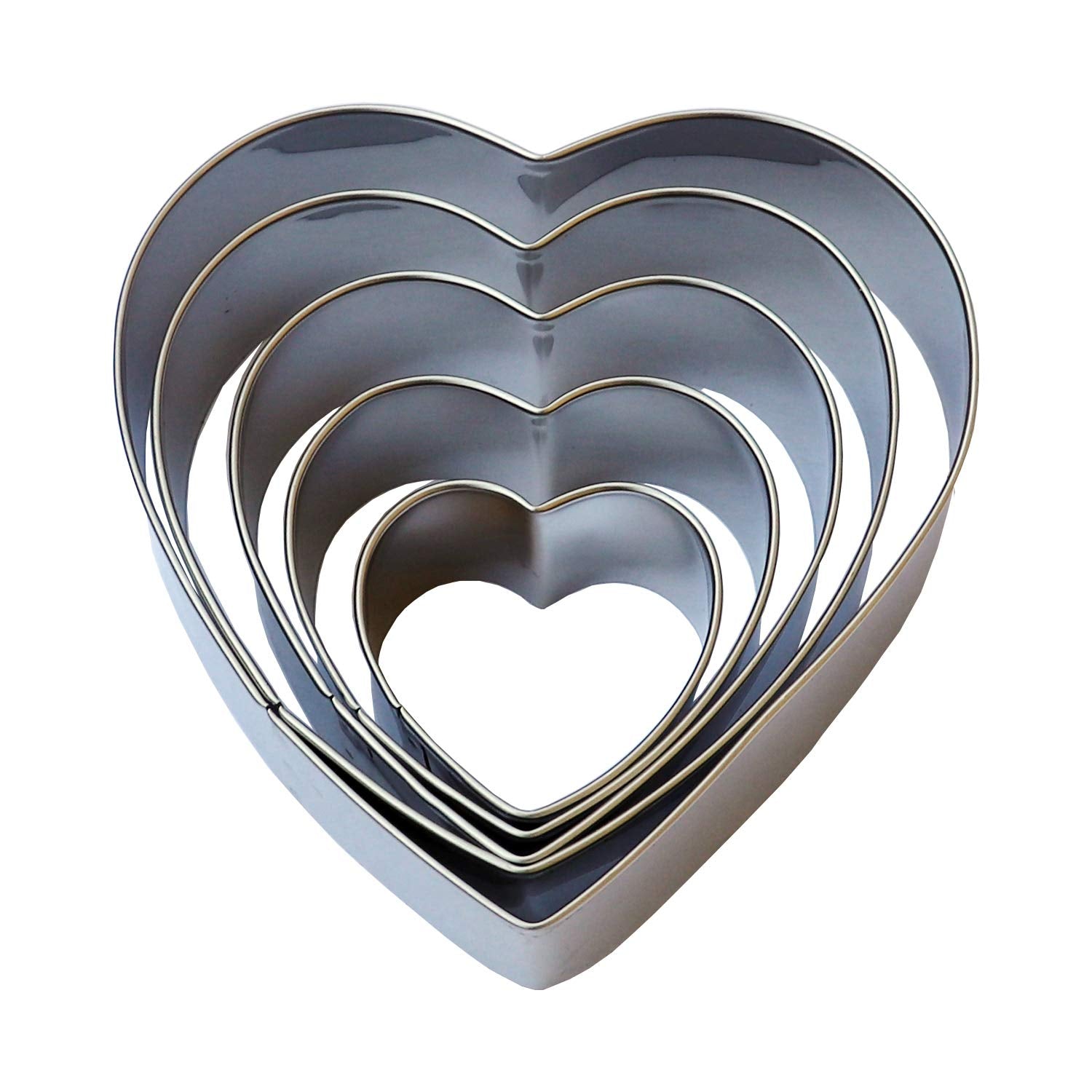 Heart Cookie Cutter Set - 5 Piece - 4'', 3 2/5'', 2 3/4'', 2 1/5'', 1 5/8'', Heart Shaped Biscuit Cutters