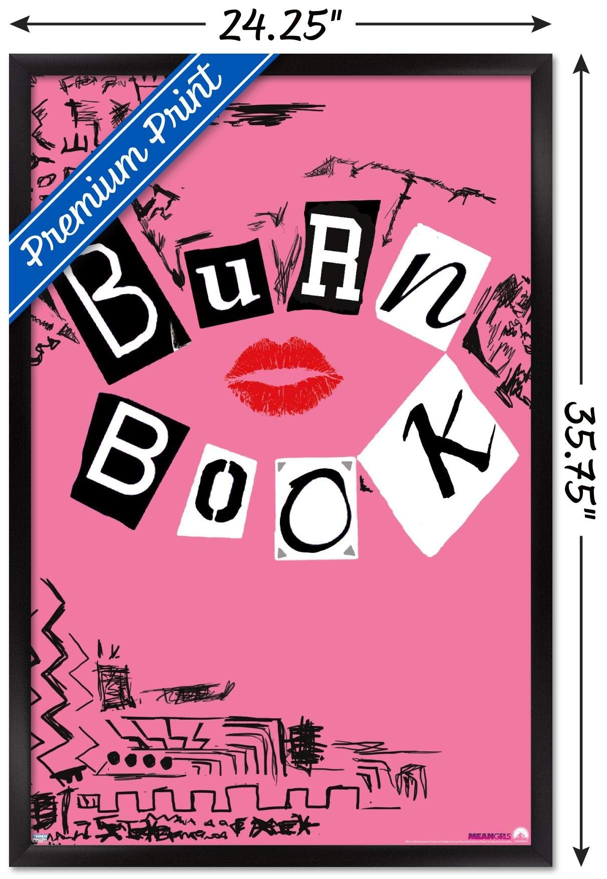 Trends International Mean Girls - Burn Book Wall Poster, 22.375'' X 34'', Black Framed Version