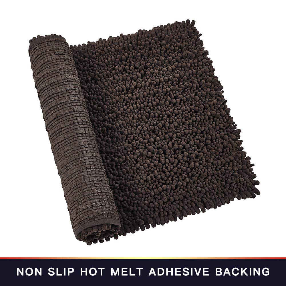 Walensee Bathroom Rug - Non-Slip Chenille Mat, 32"x20", Brown, Water-Absorbent, Super Soft, Machine Washable, Extra Thick