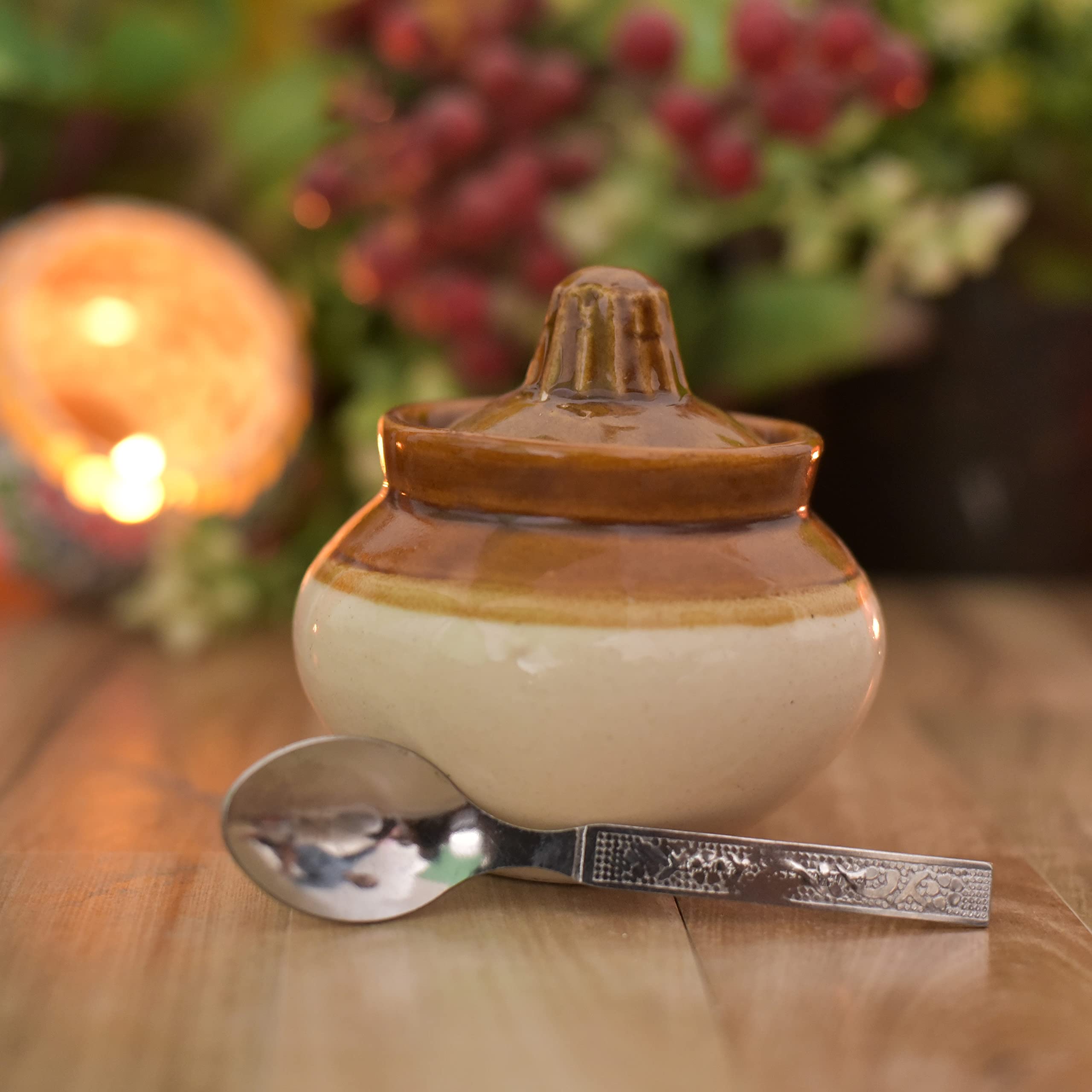 The Himalaya Craft Ceramic Handmade Pickle Jar Set With Lid, Dining Table Pickels Containers And An Ideal Gift For Family (200Ml