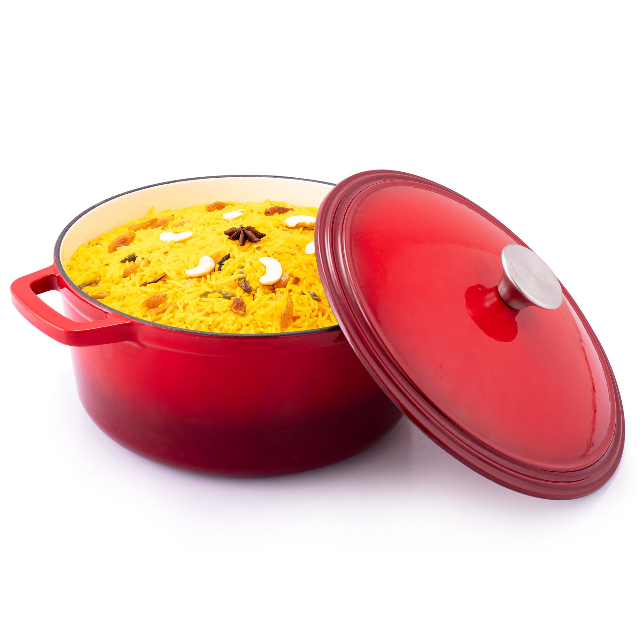 Agaro Royal Enamelled Cast Iron 5L Casserole With Lid, Cooking Pot, No Chemical Coating, Fast Heat, Heavy Weight, Gas & Inductio