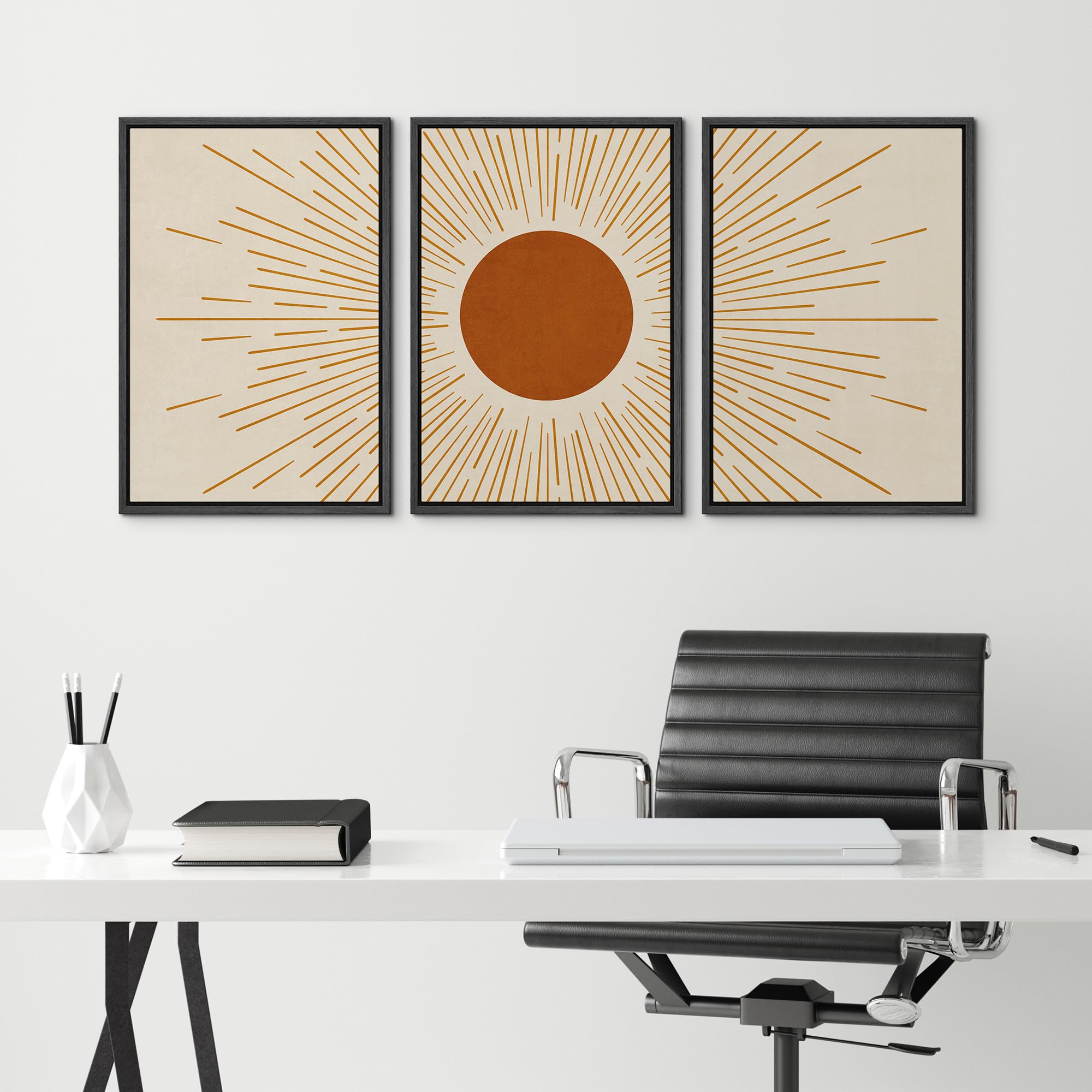 Idea4Wall Framed Wall Art Print Set Geometric Line Art Burnt Orange Shining Sun Astronomy & Space Sky Illustrations Modern Art M