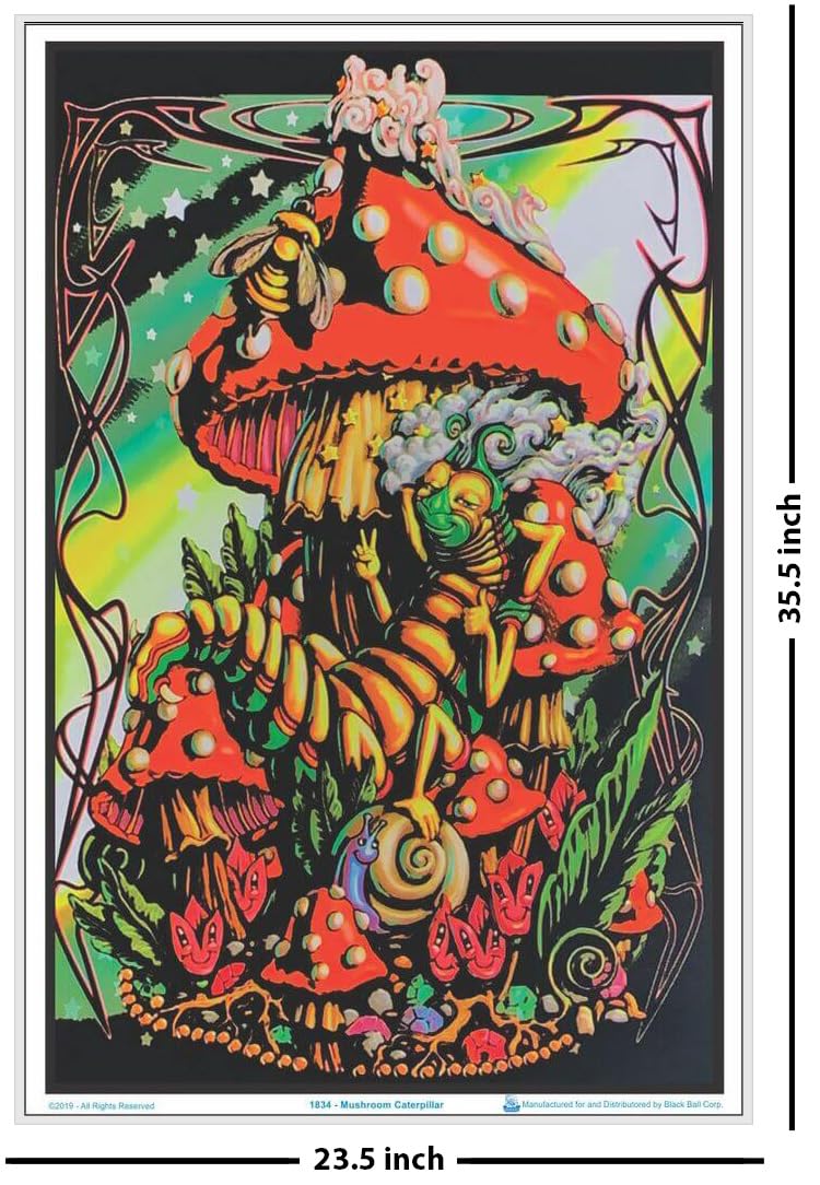 Mushroom Caterpillar - Laminated - Blacklight Poster - 23.5'' X 35.5''