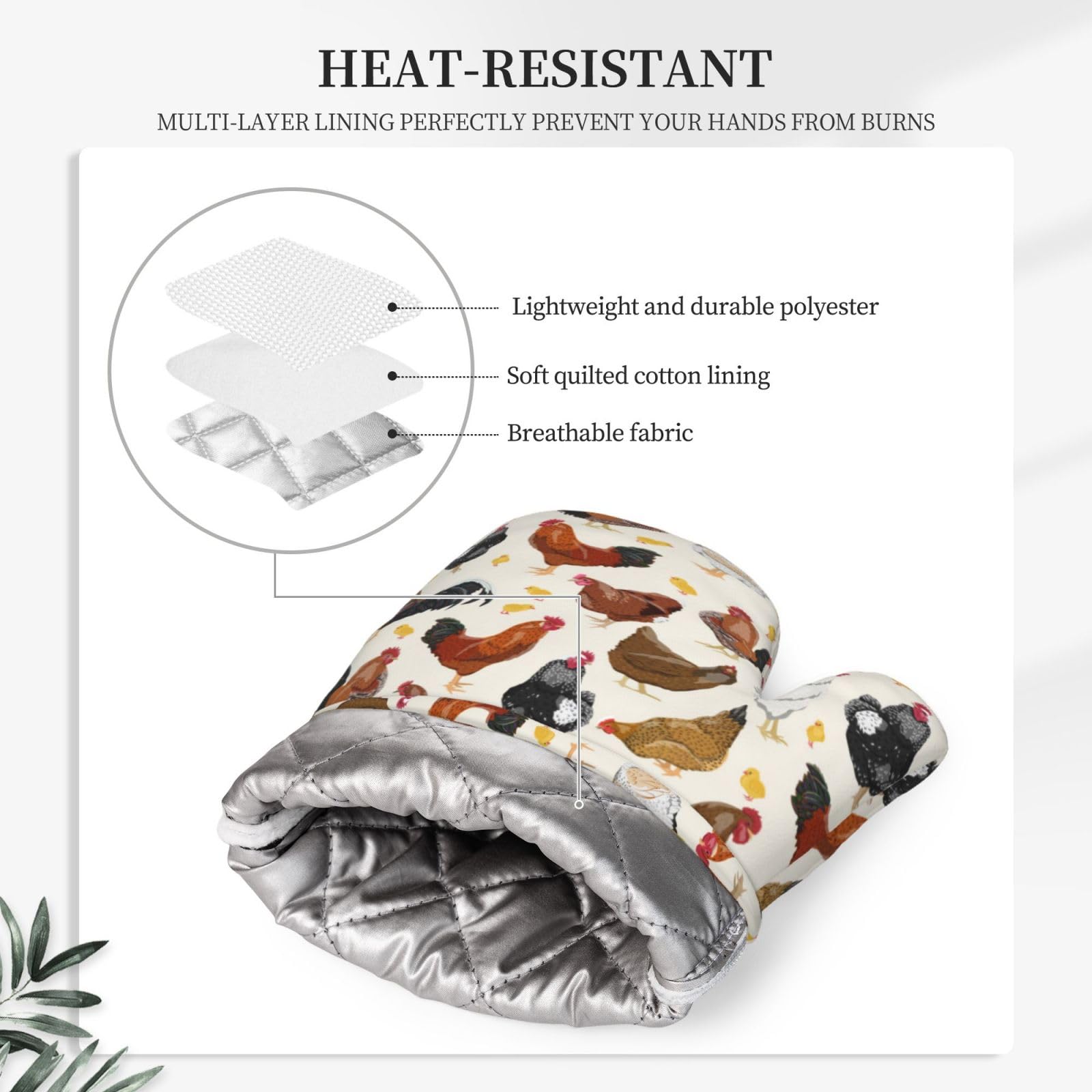 Mifsoiavv Rooster Hen Oven Mitts And Pot Holders Sets Silicone Rustic Domestic Animal Chicken Kitchen Mitts Potholders Heat Resi