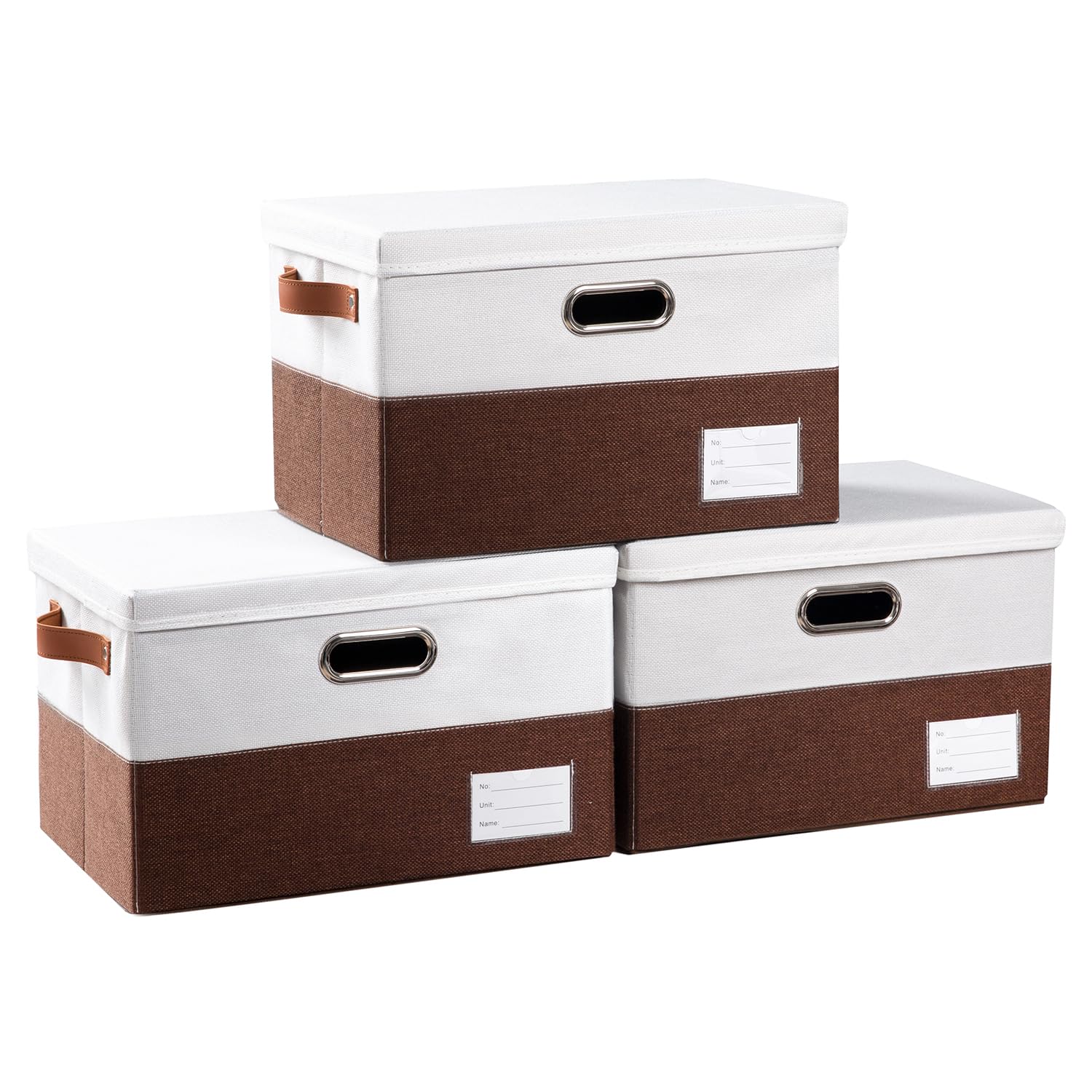 Prandom Foldable Storage Bins With Lids [3-Pack] Fabric Collapsible Storage Boxes Baskets Cubes Containers With Handles For Clos