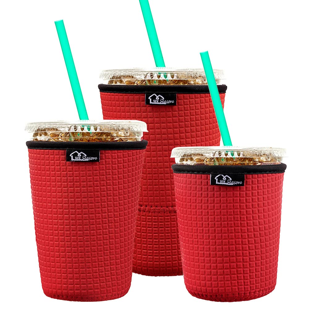 Reusable Iced Coffee Insulator Sleeve for Cold Beverages and Neoprene Cold Coffee Cup Sleeves Cooler Cover 16-24OZ for Coffee, M