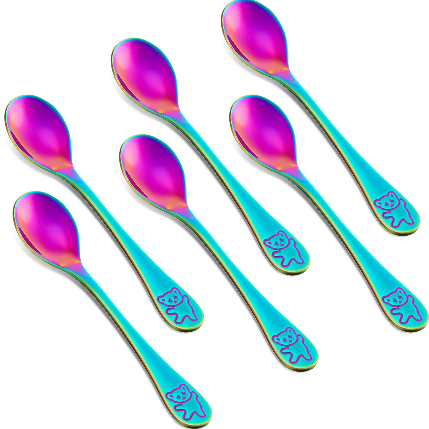 Boao 6 Pieces Rainbow Kids Spoons Stainless Steel Rainbow Kids Cutlery Kids Silverware Kids Utensil Child and Toddler Safe Flatw