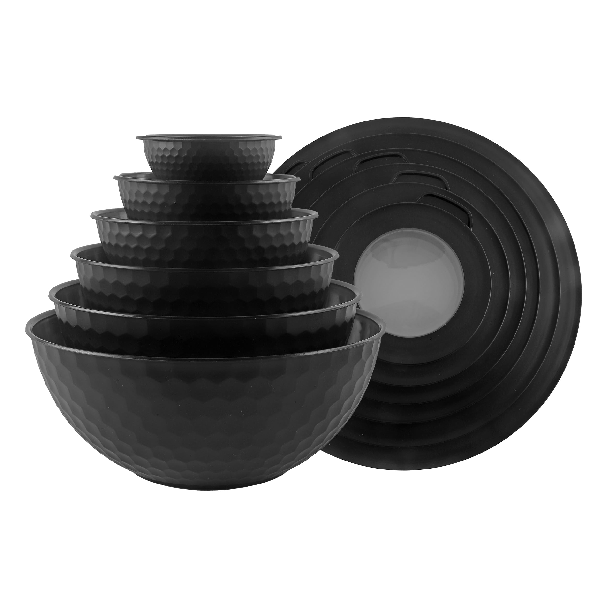 Cook With Color Plastic Nesting Mixing Bowls Set - 12 Piece Includes 6 Prep Bowls And 6 Lids, Microwave Safe (Gray Ombre)