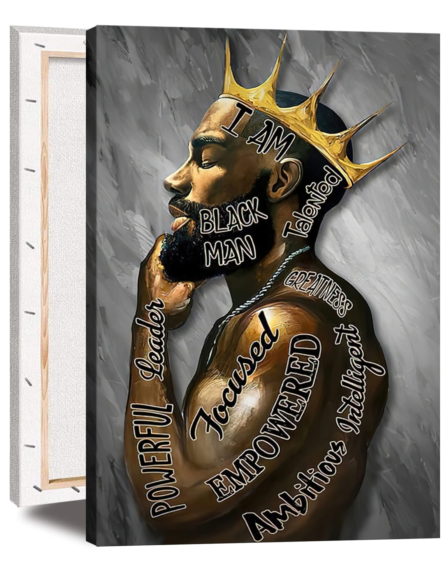 Framed African American Wall Art Man Portrait Wall Art Inspirational Black Man Motivational Quotes Afro King Poster Abstract Can