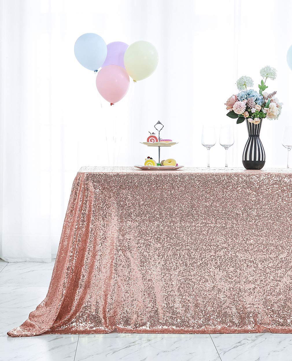 Hahuho 50x80 inch Rectangular Sequin Tablecloth Rose Gold  Glitter Tablecloth for Bridal Shower Decorations  Birthday  Wedding  Dessert  Banquet(50x80 Inch  Rose Gold)