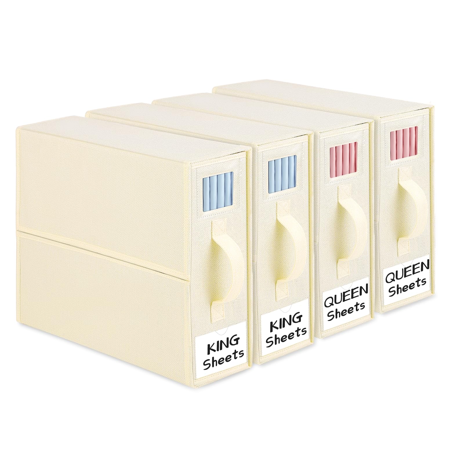 BUFOR Sheet Organizer for Lien Closet, Foldable Bed Sheet Organizers and Storage, (Queen & King Size) Sheet Storage Box (Beige,
