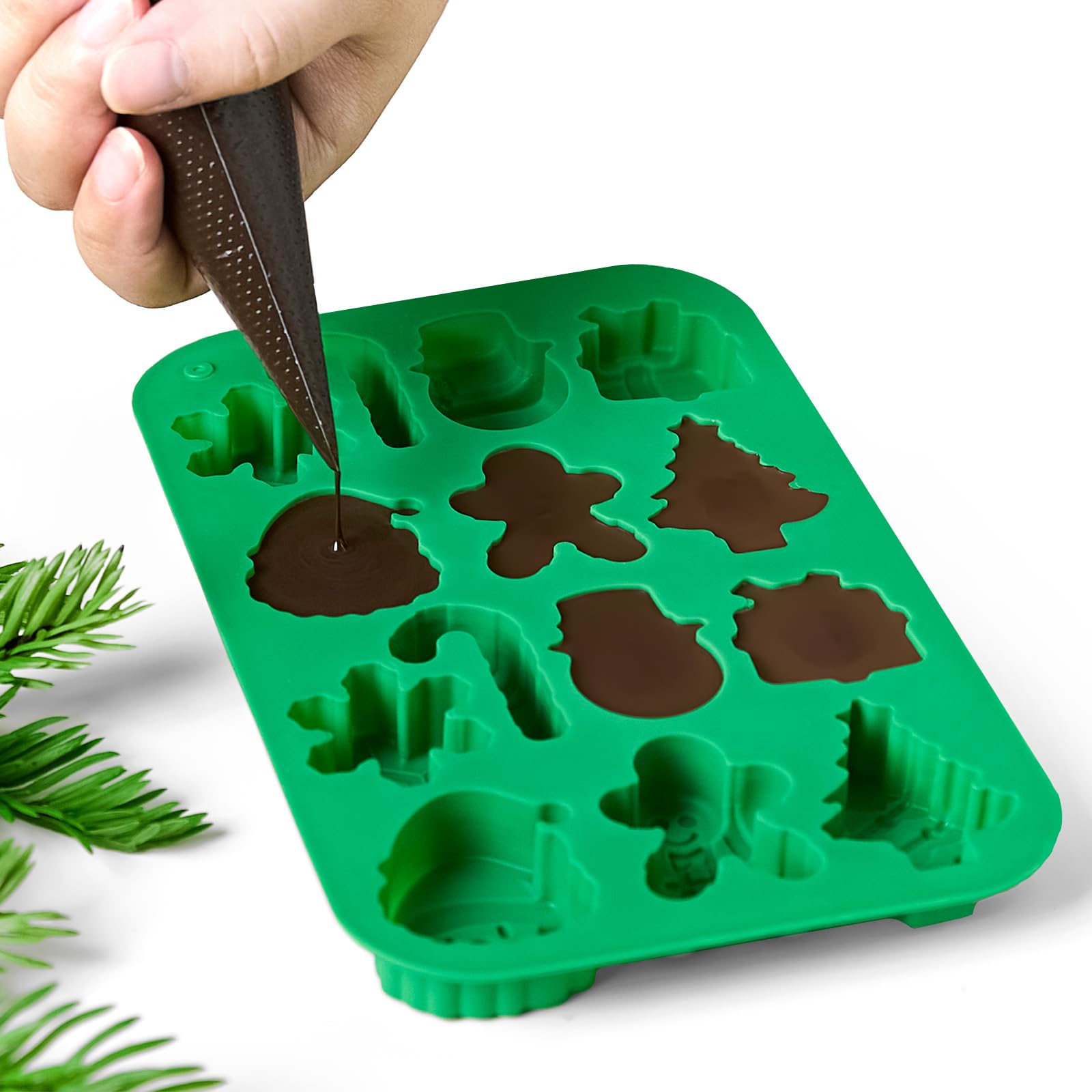 CLUEWR Christmas Chocolate Molds, 2PCS Silicone Candy Molds Santa Clause Christmas Tree Snowman Gingerbread Man Baking Molds for