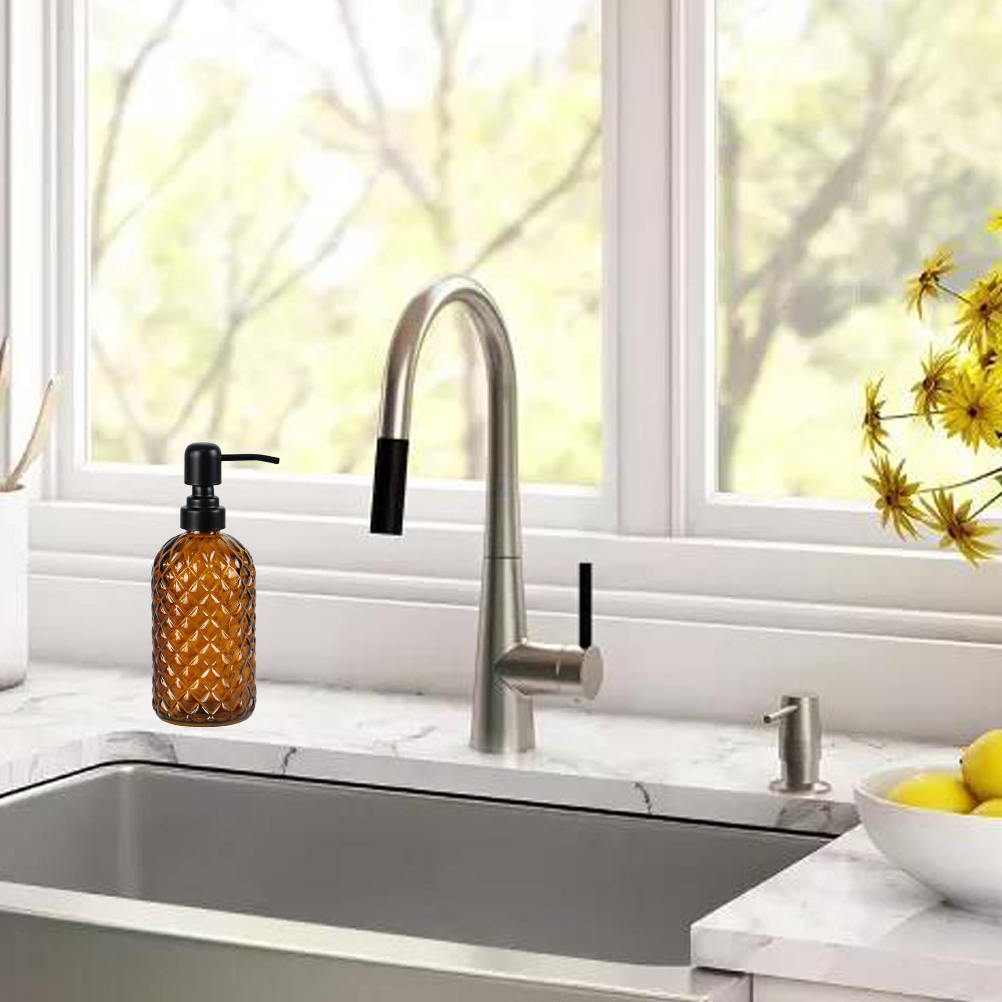 Hzxcuim 12Oz Glass Soap Dispenser With 304 Black Rustproof Stainless-Steel Pump, Refillable Glass Soap Dispenser For Kitchen, Ba