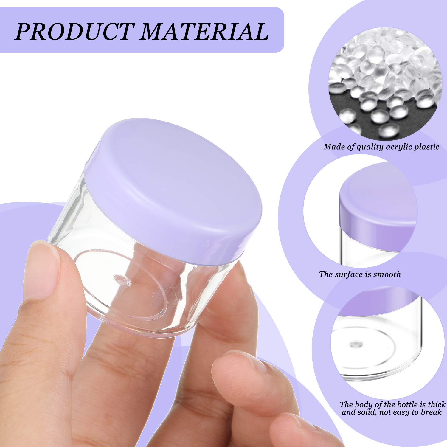20 Pieces Round Pot Jars Plastic Cosmetic Containers Set With Lid For Liquid Creams Sample, 20 Ml/ 0.7 Oz (Purple Lid)