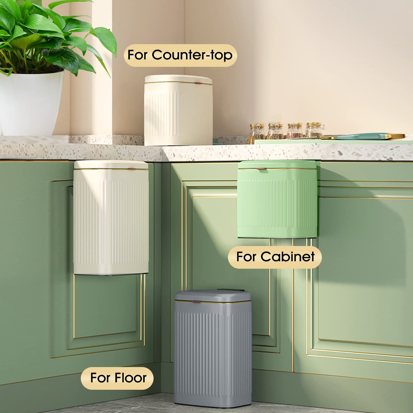 GloDeals Kitchen Trash Can with Lid  2 in 1 Small Garbage Can Compost Bin Countertop  Wall-Mounted Under Sink Indoor Trash Bin for Kitchen  Bathroom  Cabinet Trash Can Hanging (Vintage Green/2.1Gal)
