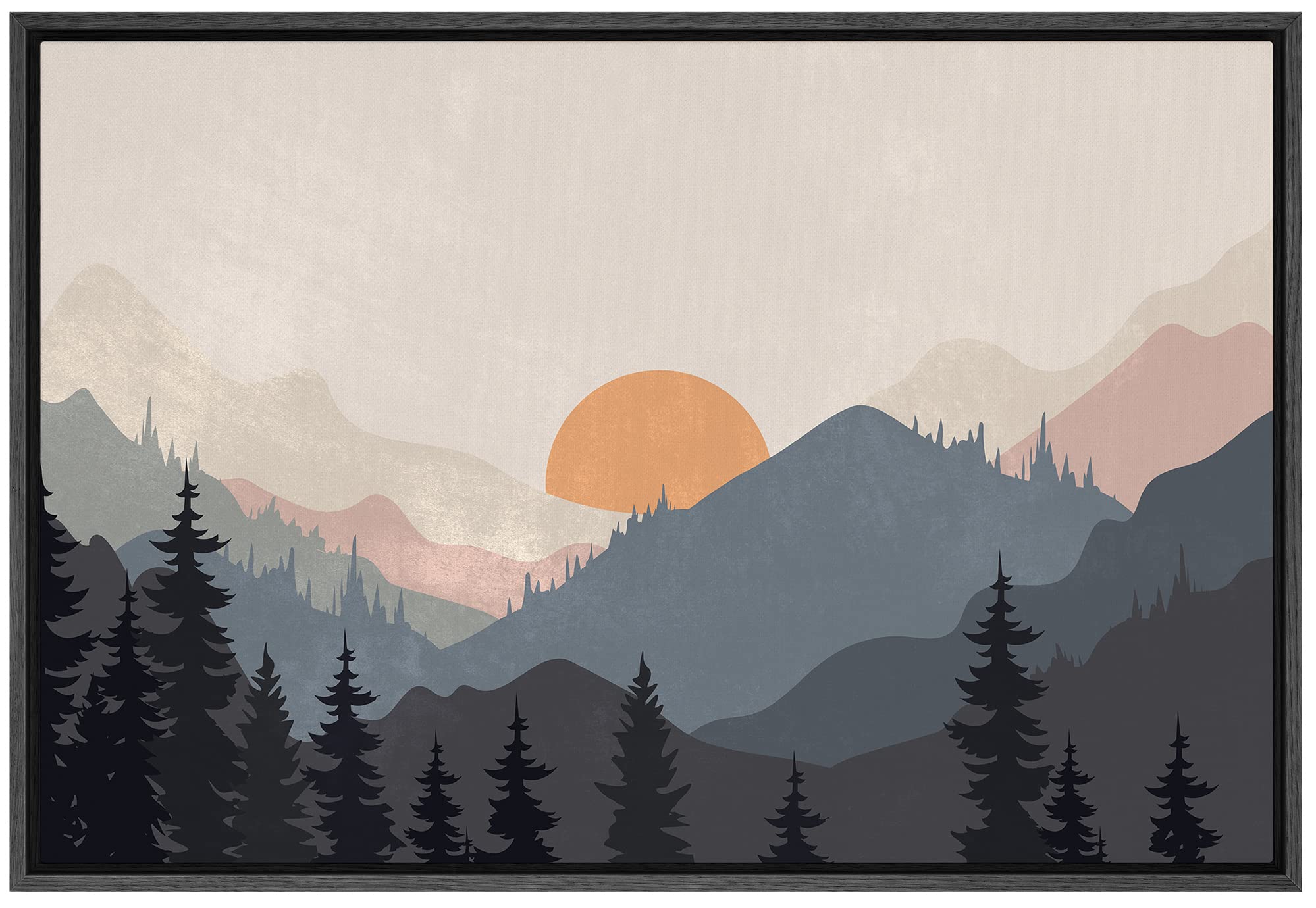 Signford Framed Canvas Print Wall Art Woodland Nursery Decor Sunrise Pastel Mountain River Nature Wilderness Modern Art Decorati