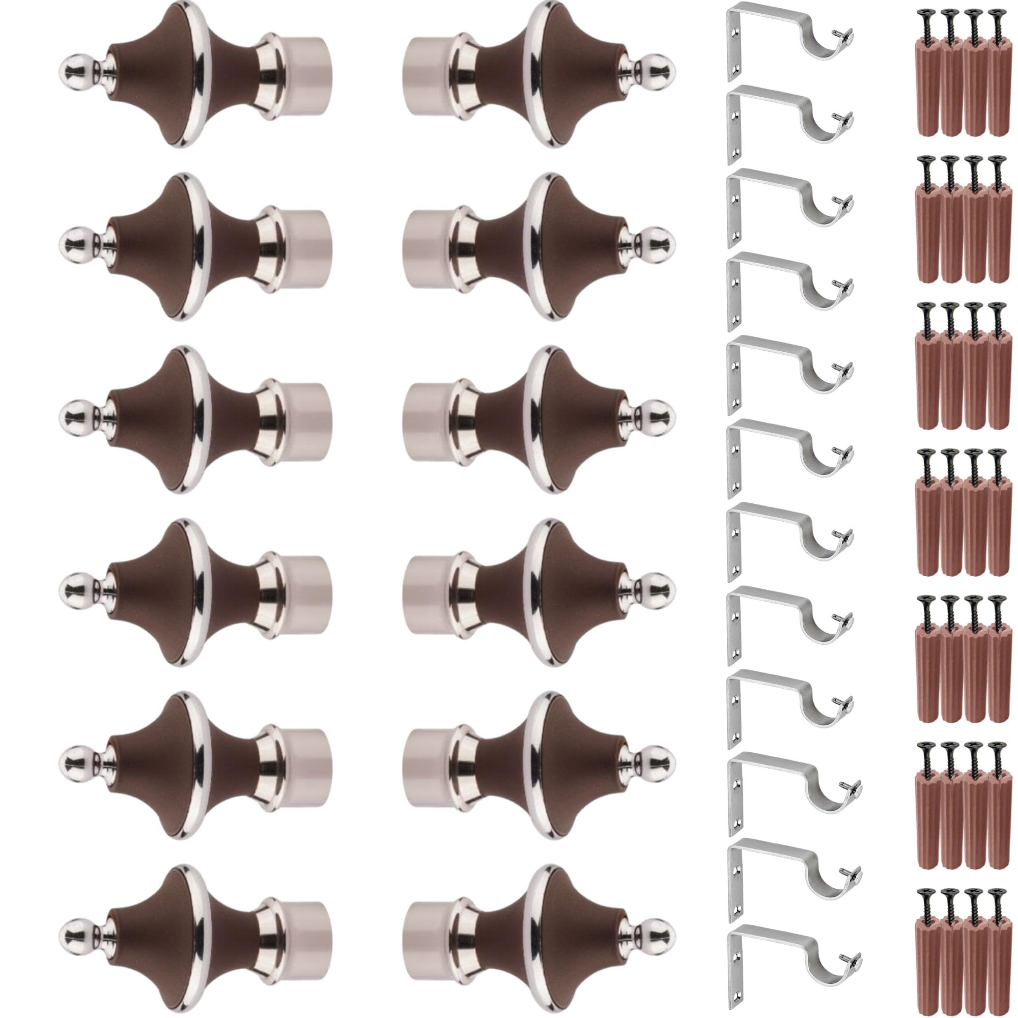Grivan Stainless Steel & Abs Curtain Bracket Parda Holder With Support 1 Inch Rod Pocket Finials Designer Door And Window Rod Su