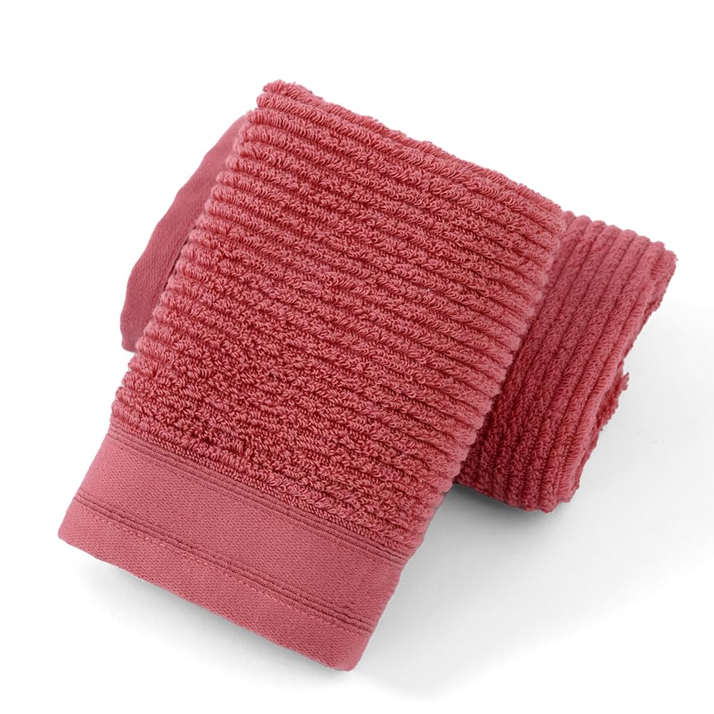 Yiluomo Pink Hand Towel Set Of 2 Ribbed Striped 100% Cotton Quick Dry Soft And Absorbent Bathroom Decorative Hand Towel 13 X 29