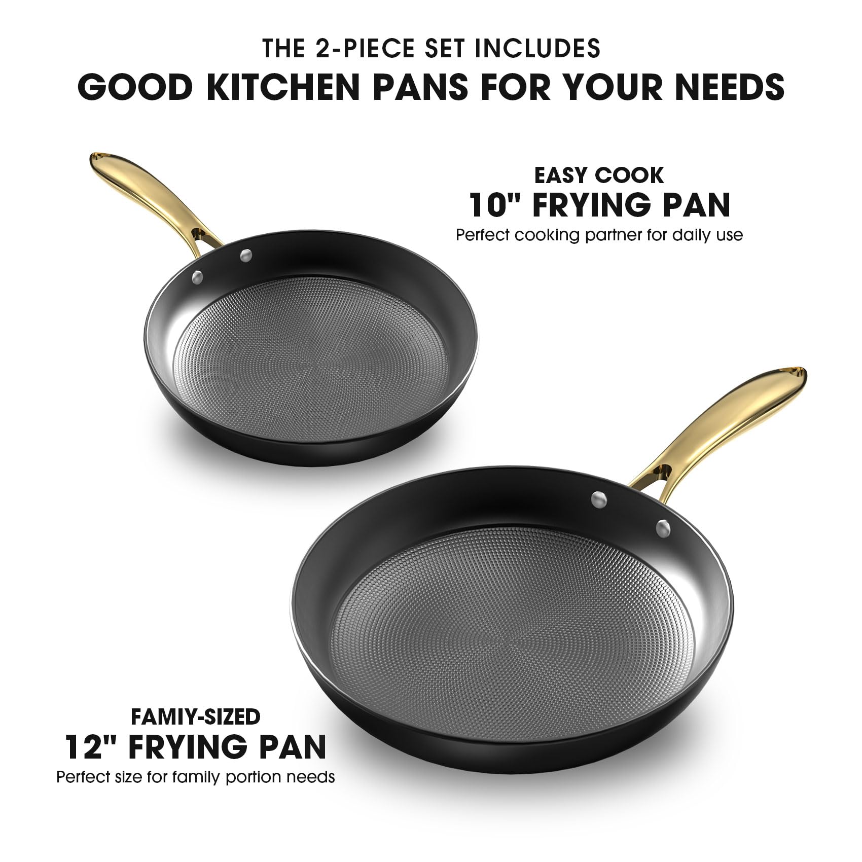 Imarku Cast Iron Skillets, Non Stick Frying Pans 2Pcs - 10 Inch & 12 Inch Frying Pan Set, Long Lasting Frying Pans Nonstick, Pro