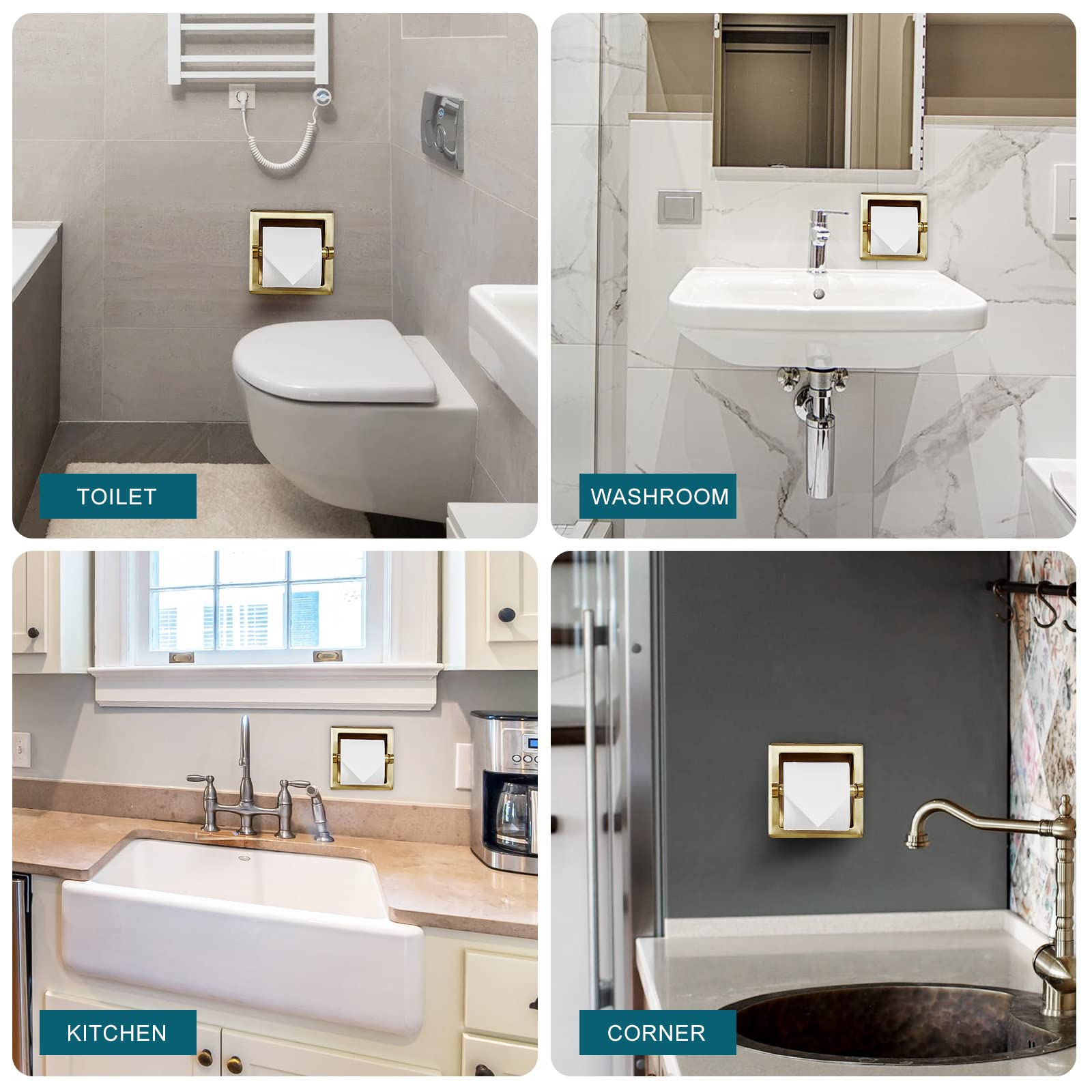 Pokim Recessed Toilet Paper Holder In Wall Mounted With Rear Mounting Bracket Stainless Steel Heavy Duty Brushed Gold Finish 6.2