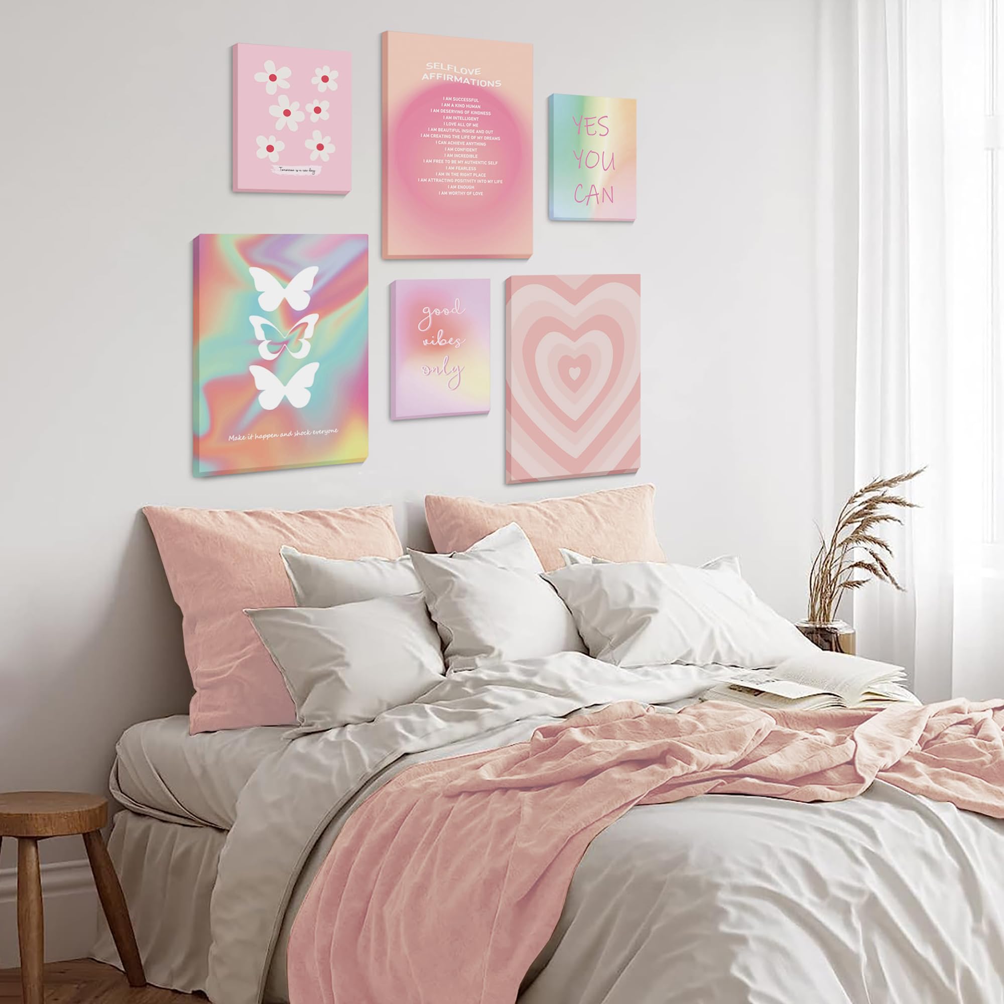 Inspirational Wall Art Affirmation Aesthetic Decor For Bedroom, Framed Canvas Wall Art For Girls, Office Wall Art For Women, Pin