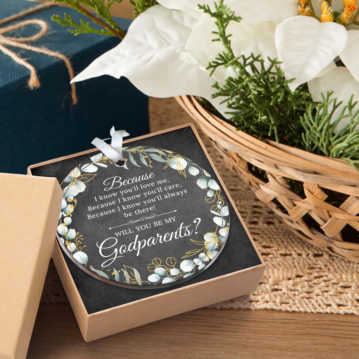 HEXMOZ Godparents Proposal Gift - Will You Be My Godparents Ornament - Godparent Gifts for Baptism, Catholic Godparent Ornament,