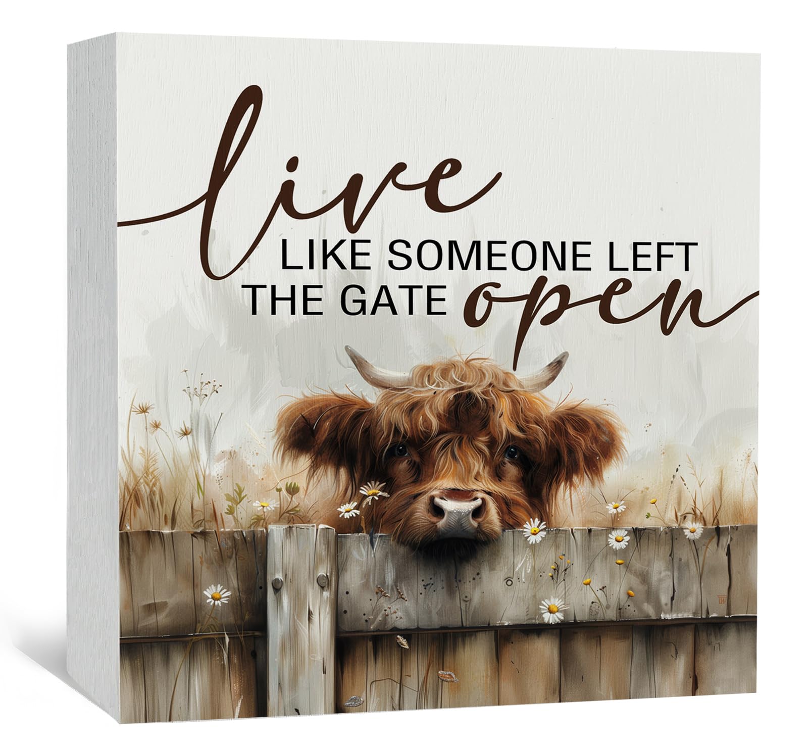 Nitelat Highland Cow Sign - Farmhouse Western Animal Office Kitchen Bedroom Decor,Rustic Farm Live like Someone Left the Gate Op