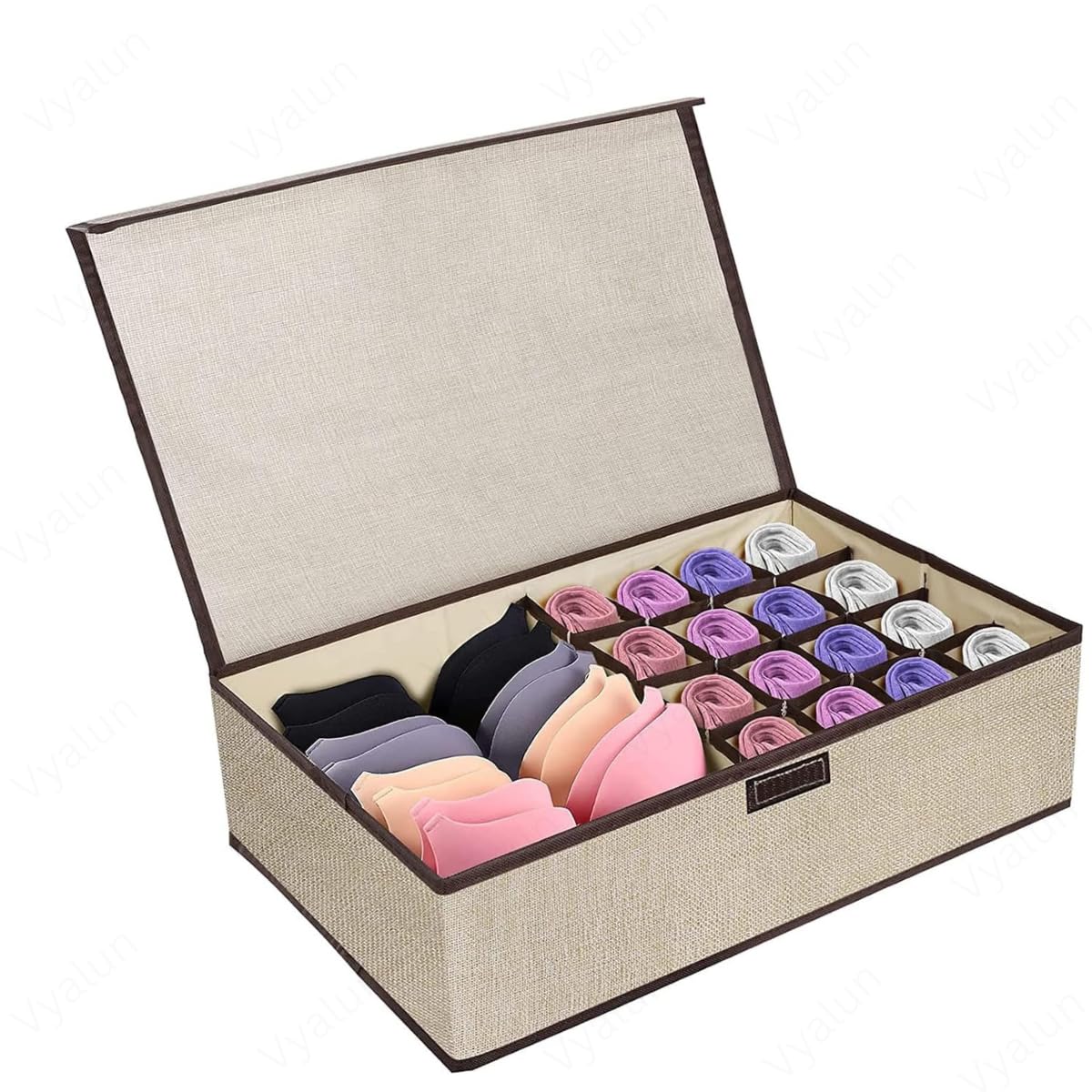 Vyalun Wardrobe 13 Grid Undergarment Storage Box With Lid, Foldable Fabric Organizer For Socks, Bra, Underwear, Space Saving Dra