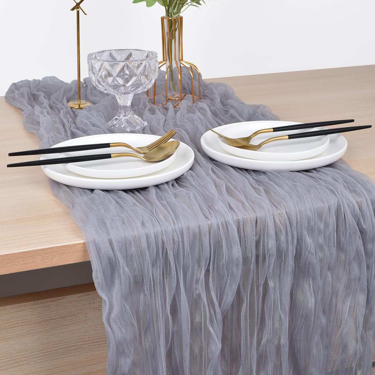 Joanlody Light Gray Cheesecloth Table Runner 10Ft Rustic Gauze Cheese Cloth Table Runner Boho Fall Thanksgiving Table Runner For