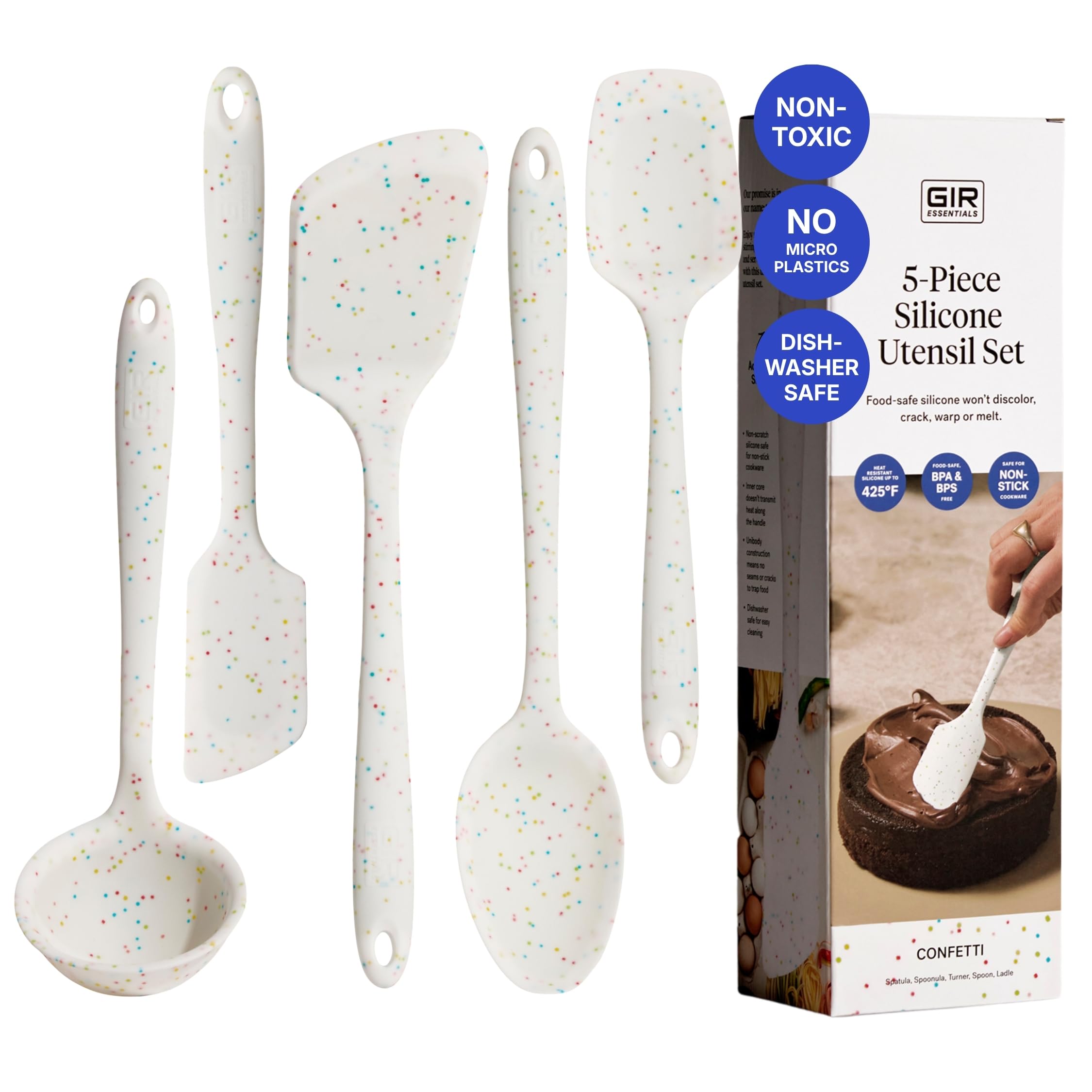 Gir: Get It Right 5Piece AllPurpose Cooking Utensil Set  11 In Party Confetti Color  PharmaceuticalGrade Silicone Utensils 