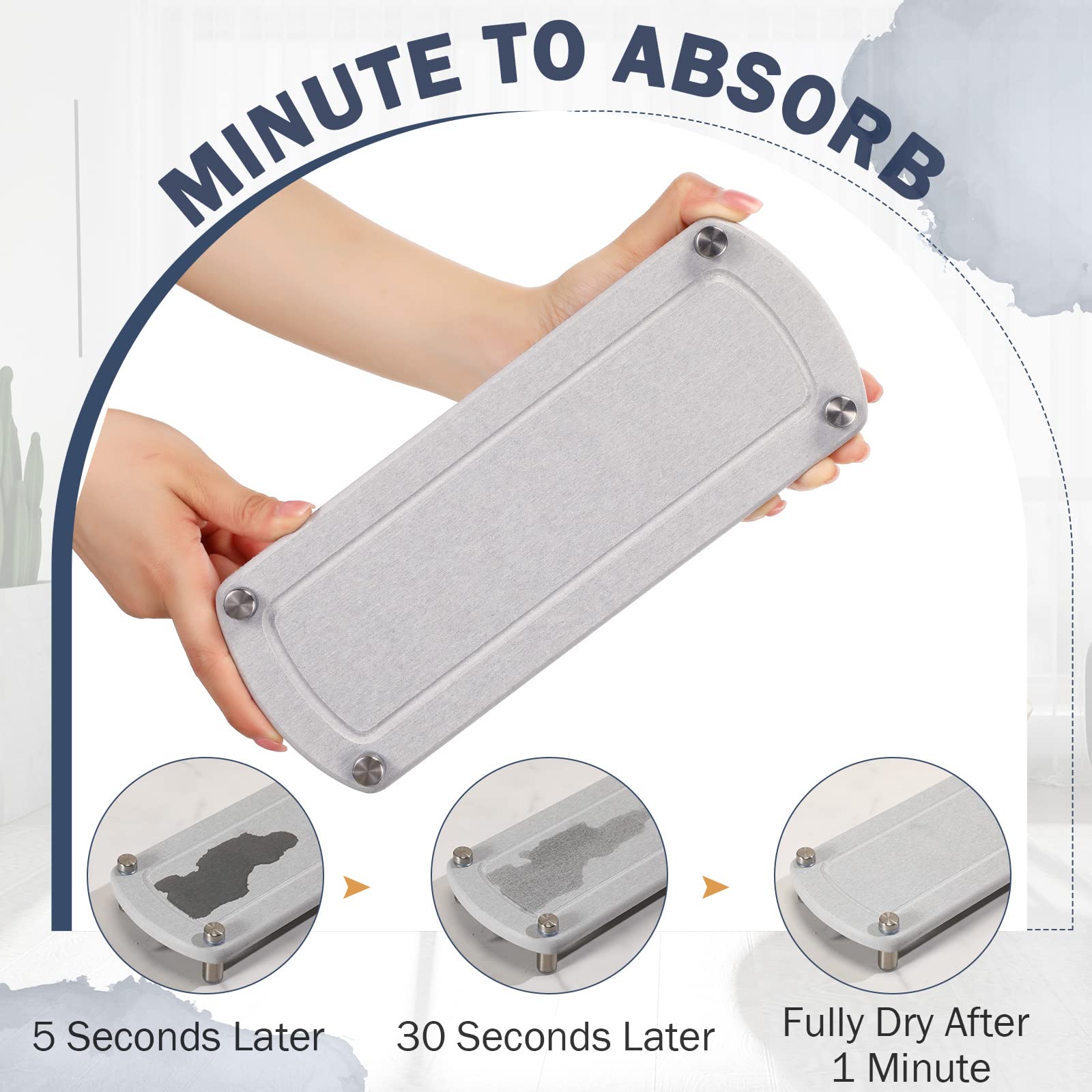 Bojdopie Sink Caddy, Instant Dry Bathroom Kitchen Sink Organizer, Water Absorbing Stone Tray For Soap Bottle Sponge Brush Candle