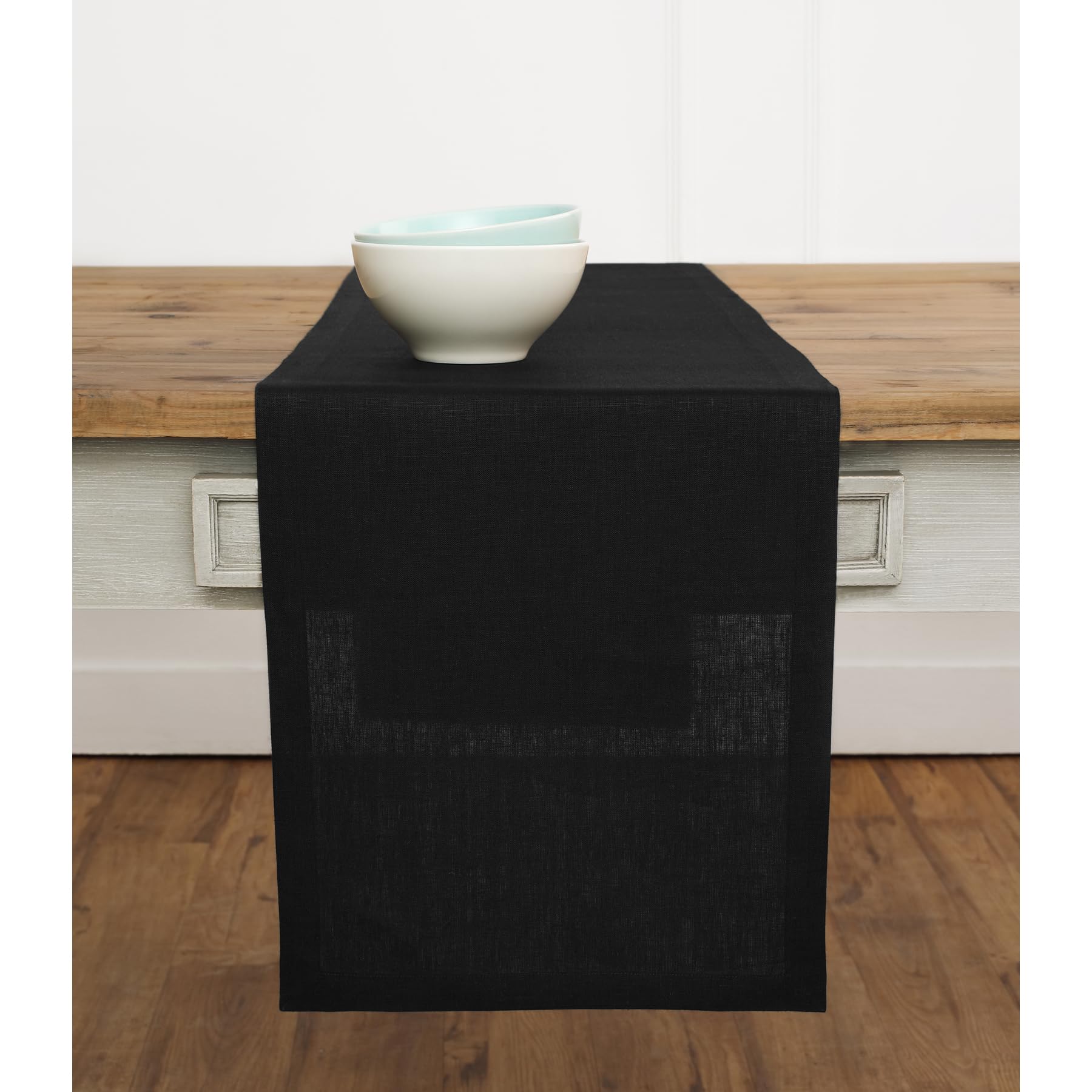 Solino Home Linen Black Table Runner 120 Inches Long - Fete, 100% Pure Linen Dining Table Runner 14 X 120 Inch Ideal For Wedding