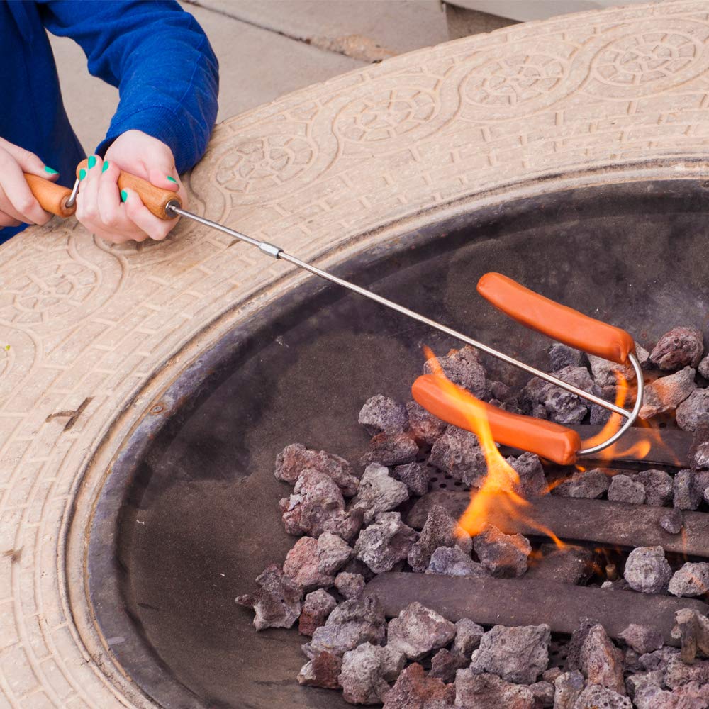 Wolf'em Marshmallow Roasting Stick with 2 Attachments - Campfire Pie  S'More  and Hot Dog BBQ Roaster with Easy Spin Handles