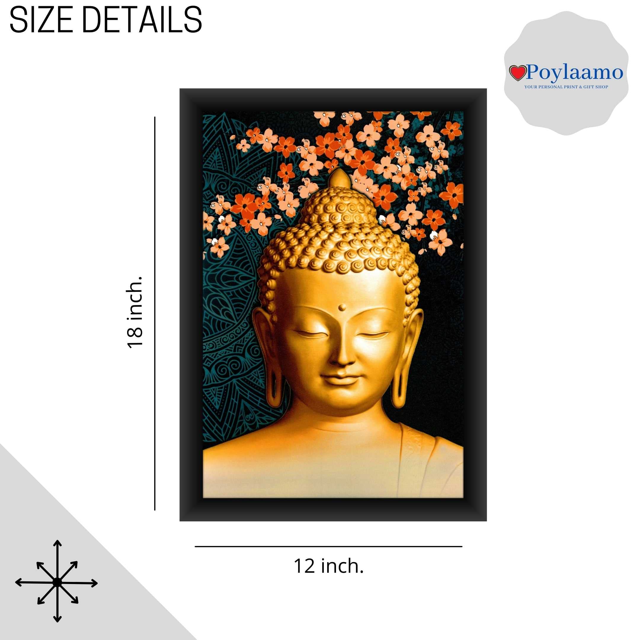 Poylaamo,Buddha Framed Wall Painting/Framed Art For Living Room, Home Decor, Bedroom, Office. (14 X 20 Inch) (Bu24)