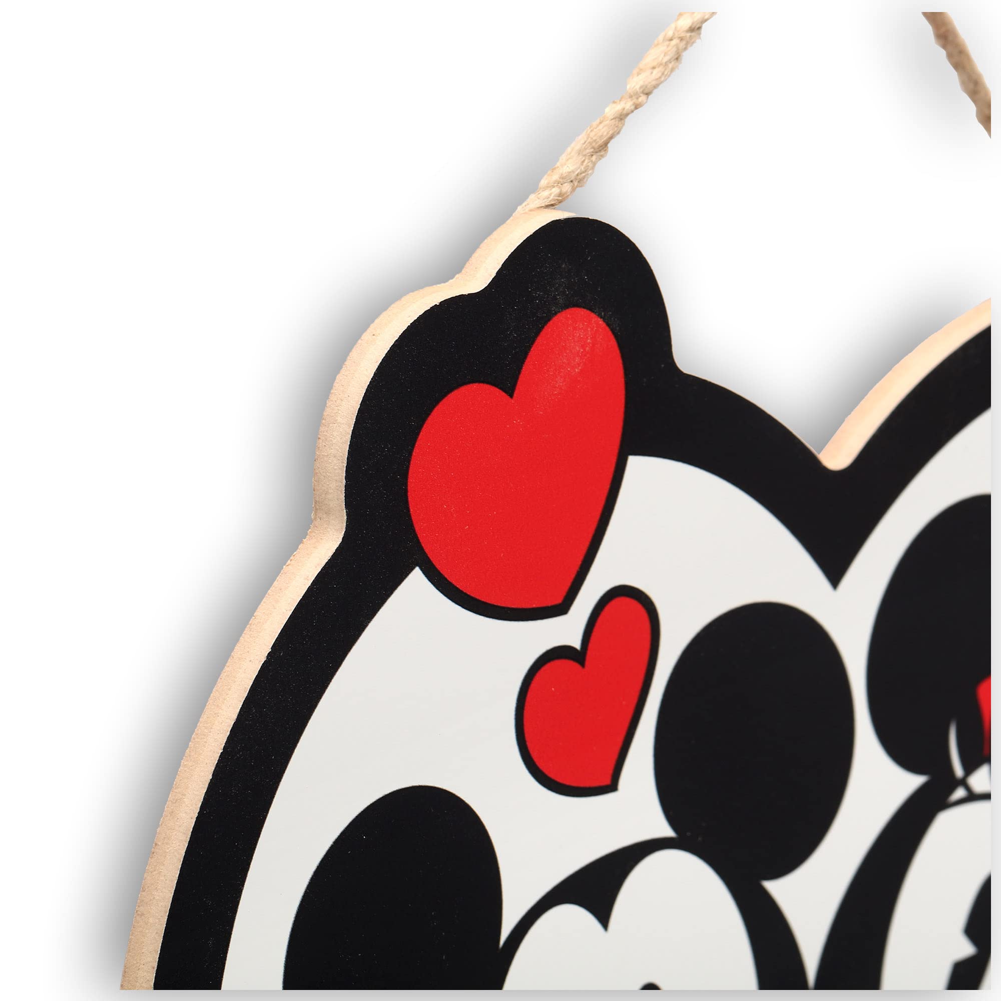 Open Road Brands Disney Mickey Mouse and Minnie Mouse Hanging Wood Sign - Heart Shaped Mickey Mouse Wall Art