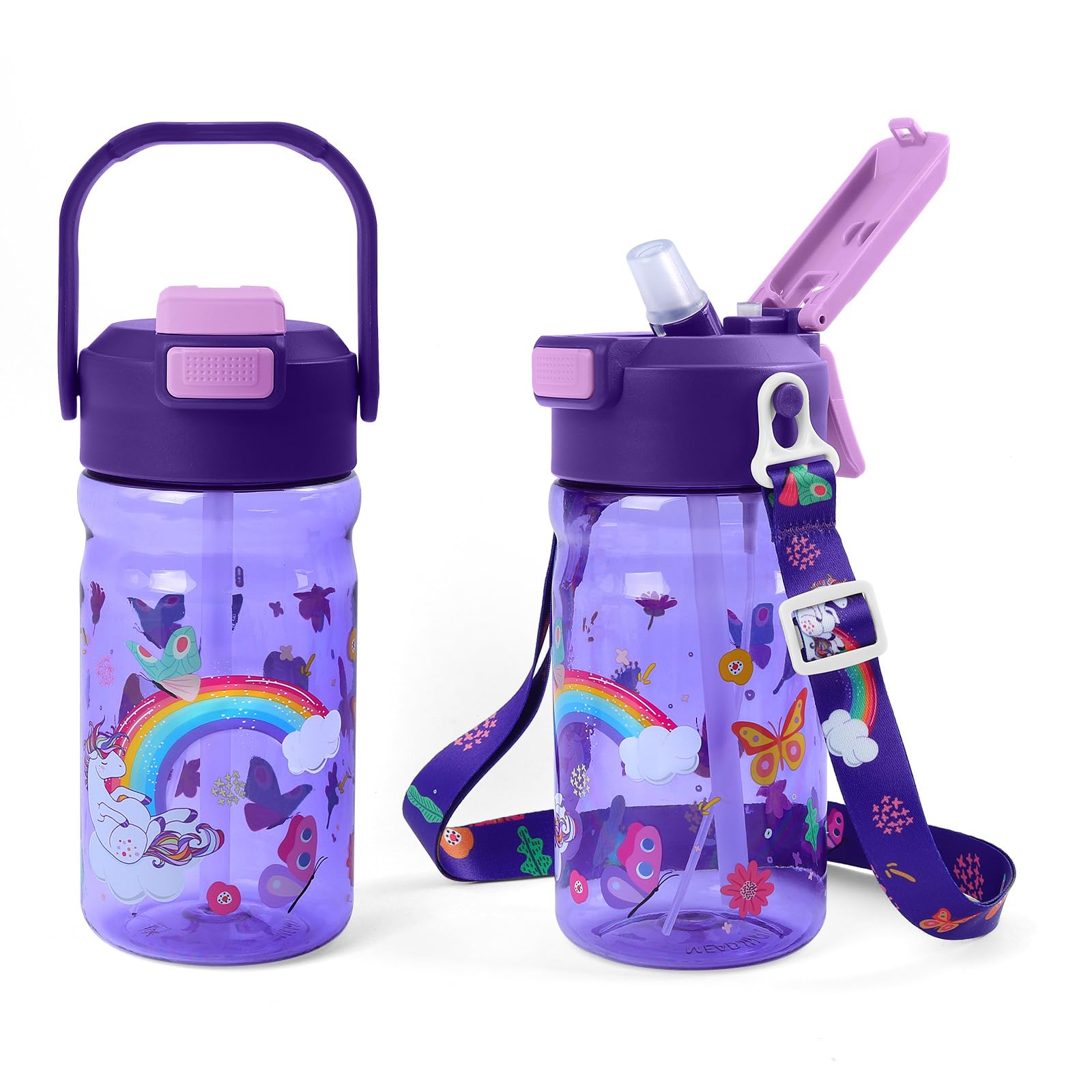 alldomess Kids Water Bottle Mist & Sip 2-In-1, 20Oz Plastic Kids Mist Water Bottle With Straw And Handle, Leakproof & Lightweigh
