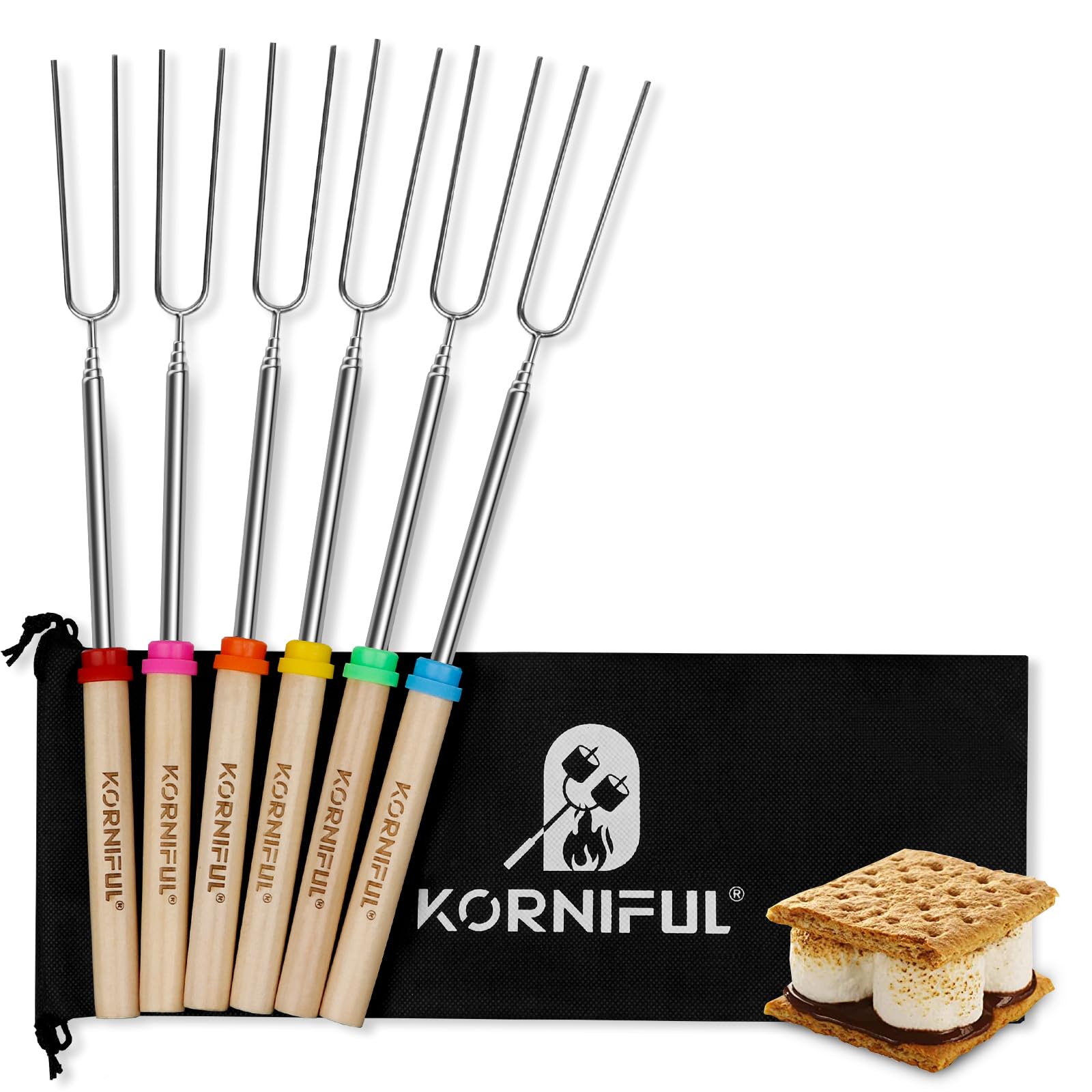Smores Sticks For Fire Pit,Extra Long 32 Inch Marshmallow Roasting Sticks For Campfire,Hot Dog Sticks Retractable Stainless Stee