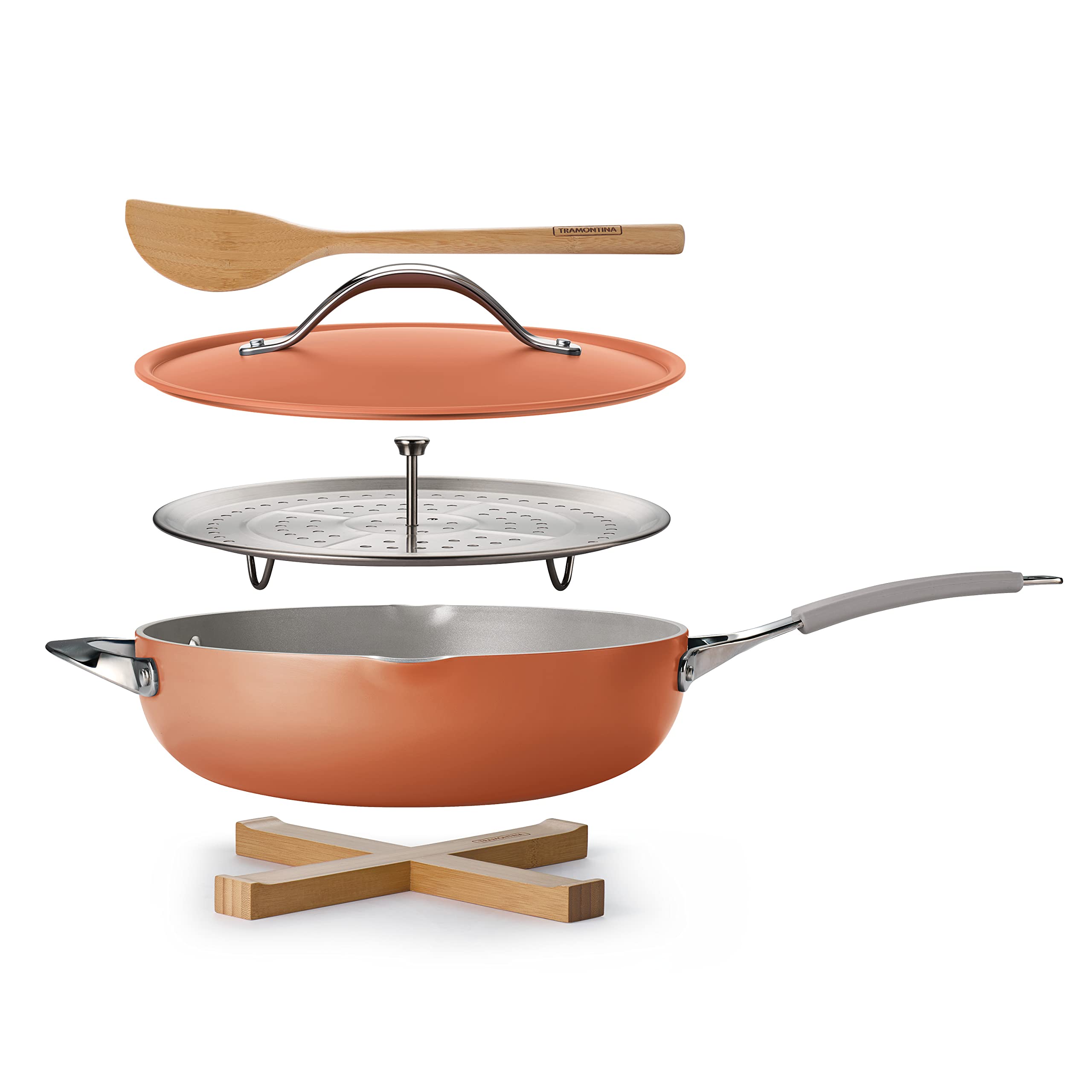 Tramontina All In One Plus Pan, 5 Qt Ceramic Non Stick (Persimmon Orange), 80110/084Ds