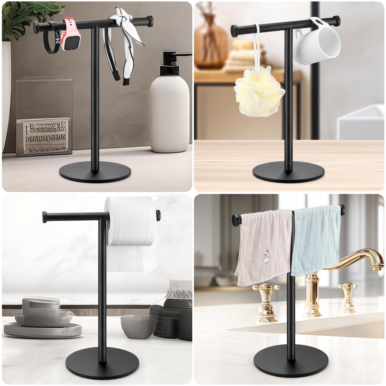 Hand Towel Holder, Matte Black Bathroom Towel Racks, Countertop Towel Stand, T-Shape Towel Holder For Bathroom Kitchen