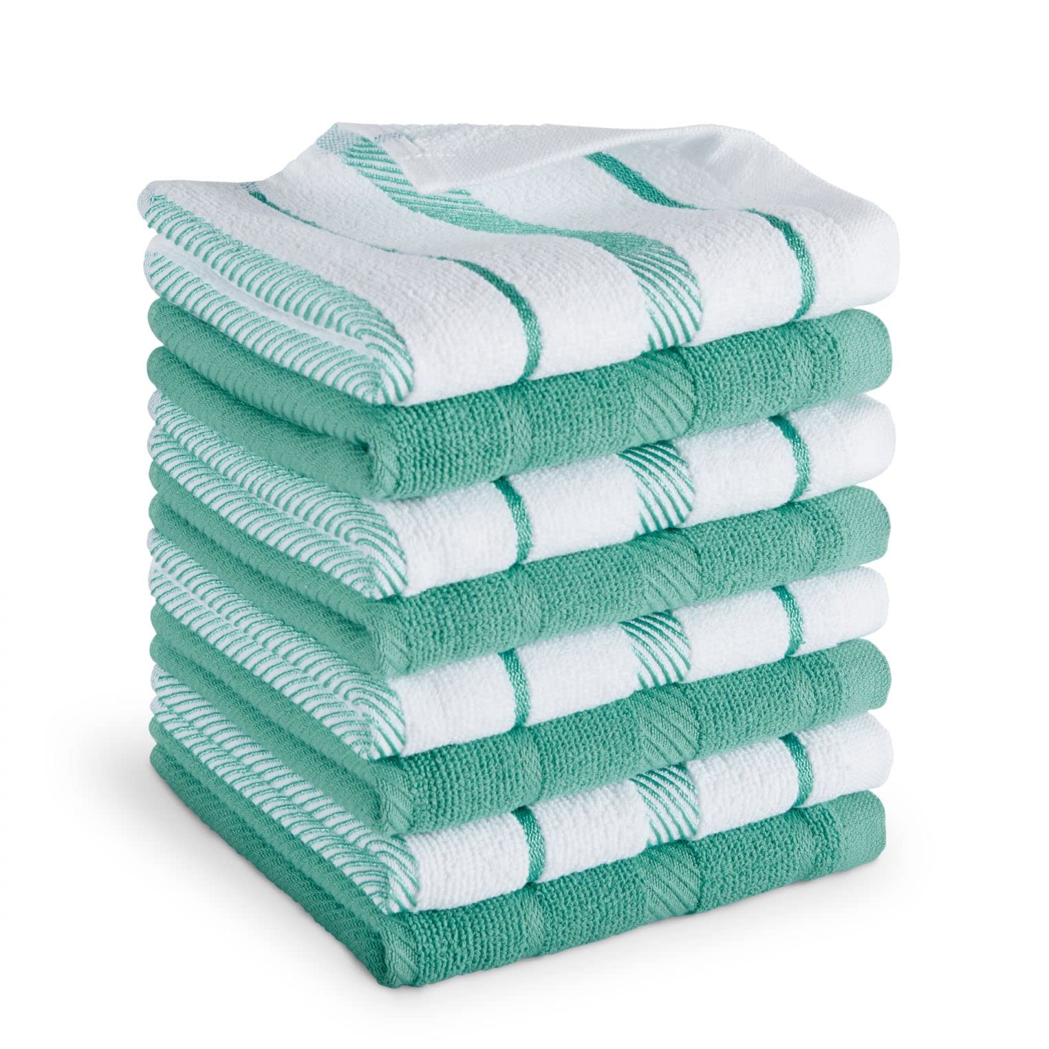 KitchenAid Albany Dishcloth 8 Pack Set, Aqua Sky/White, 12x12