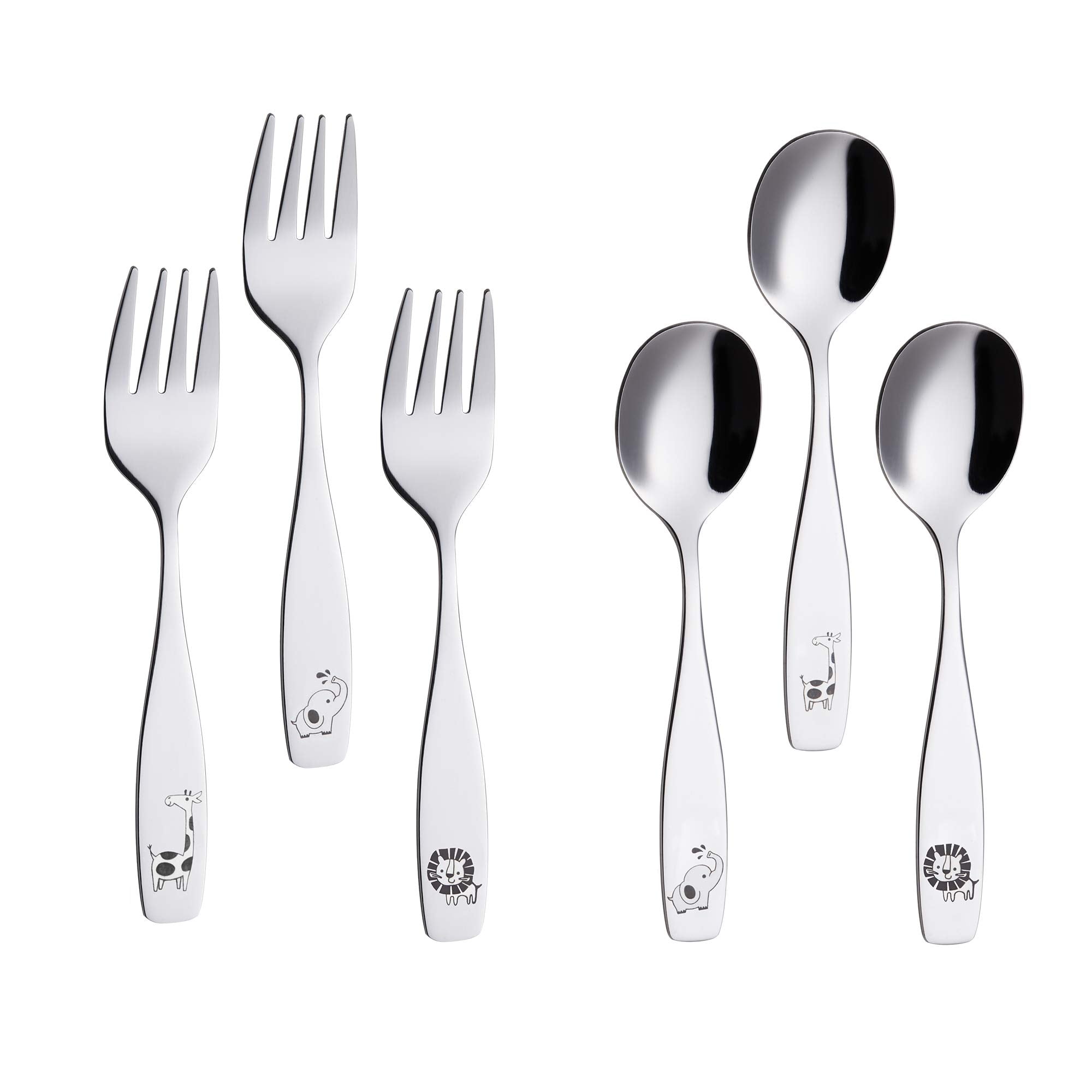ANNOVA Kids Silverware 6 Pieces Children's Safe Flatware Set Stainless Steel - 3 x Children Forks, 3 x Dinner Spoon, Toddler Ute