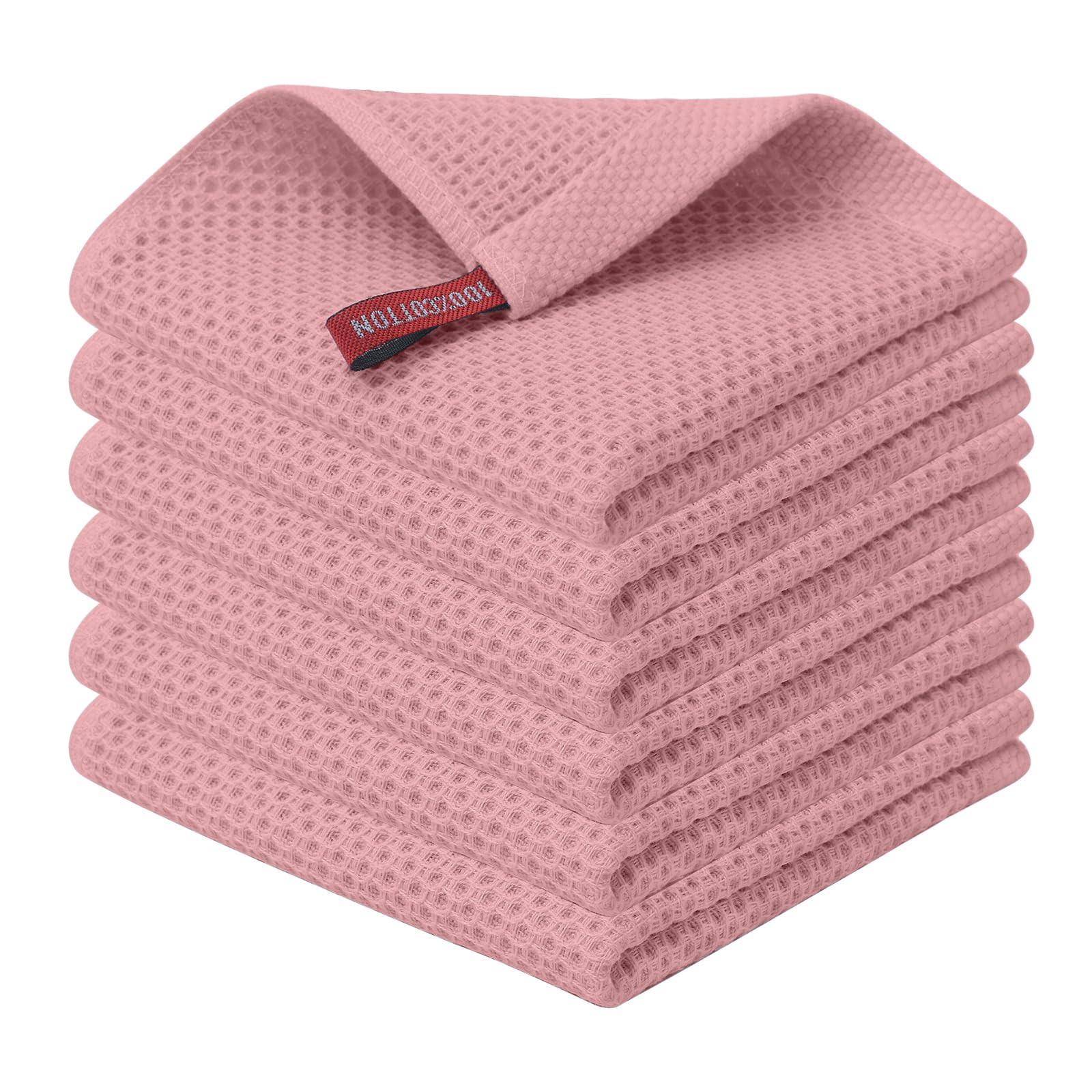 Kitinjoy 100% Cotton Kitchen Dish Cloths (12 X 12 Inches, Dried Roses),6 Pack Waffle Weave Ultra Soft Absorbent Dish Towels for 