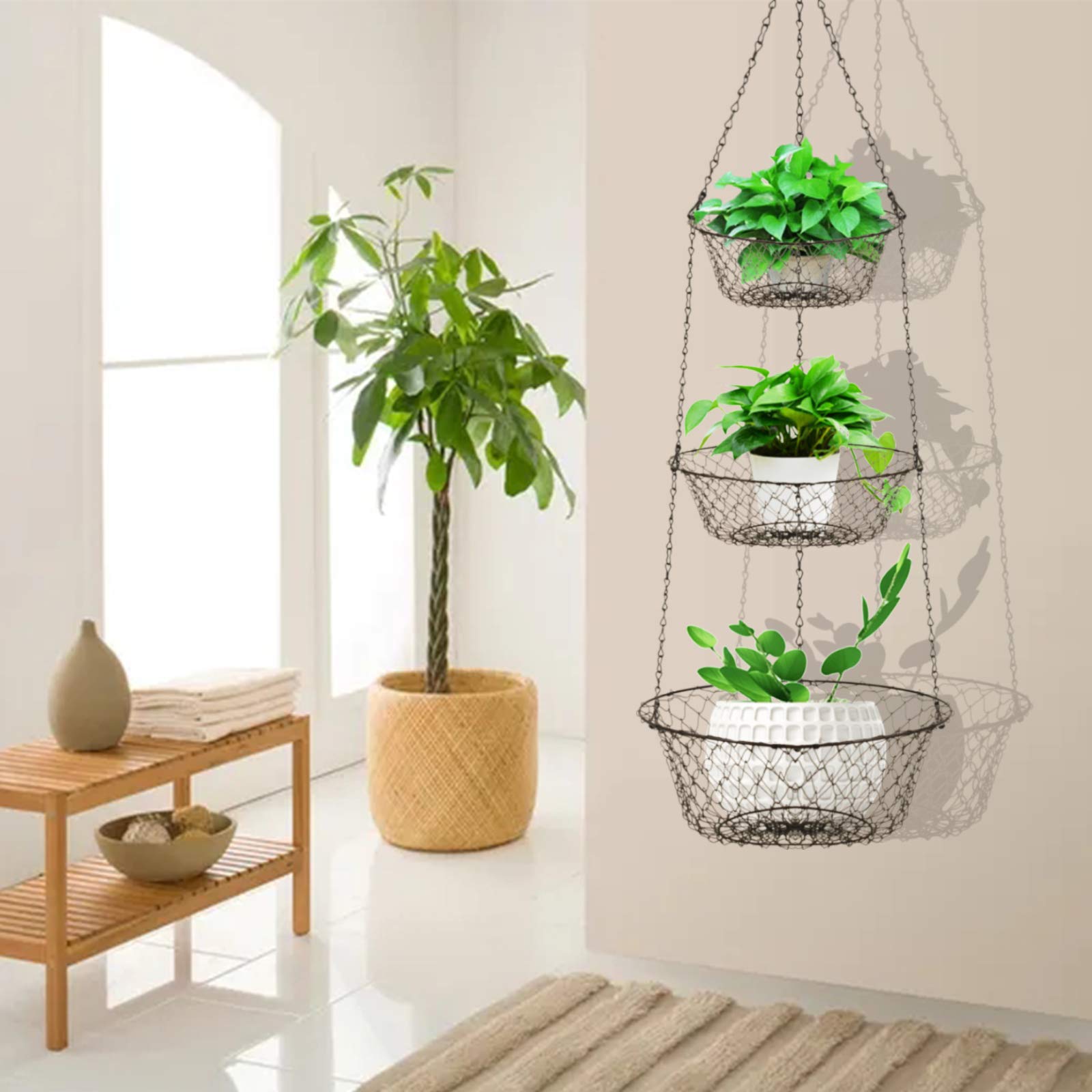 Minnows Home 3-Tier Hanging Basket, Storage Organizer For Fruits,Vegetables, Accessory, Perfer For Kitchen And Bathroom