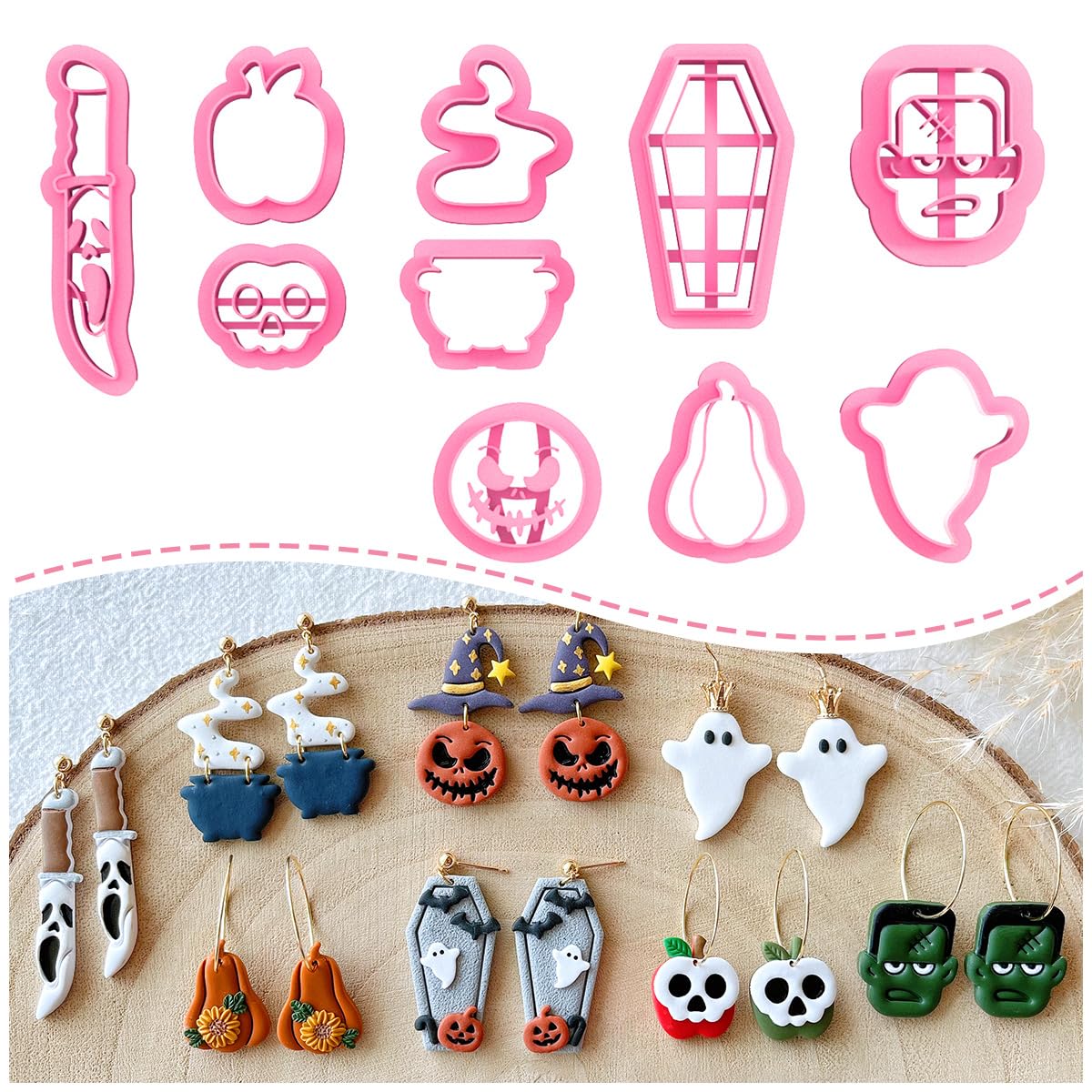 Keoker Polymer Clay Cutters Halloween, Clay Cutters For Halloween Earrings Making, 10 Shapes Halloween Clay Earrings Cutters, Gh