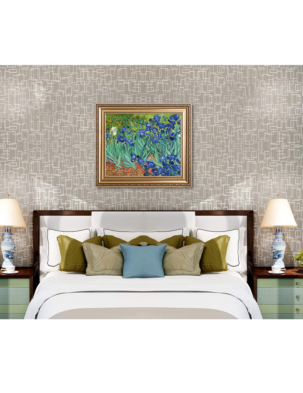 Decorarts - Irises In The Garden - Vincent Van Gogh. Giclee Print On Canvas With Matching Golden-Relief Framed Wall Art. Picture