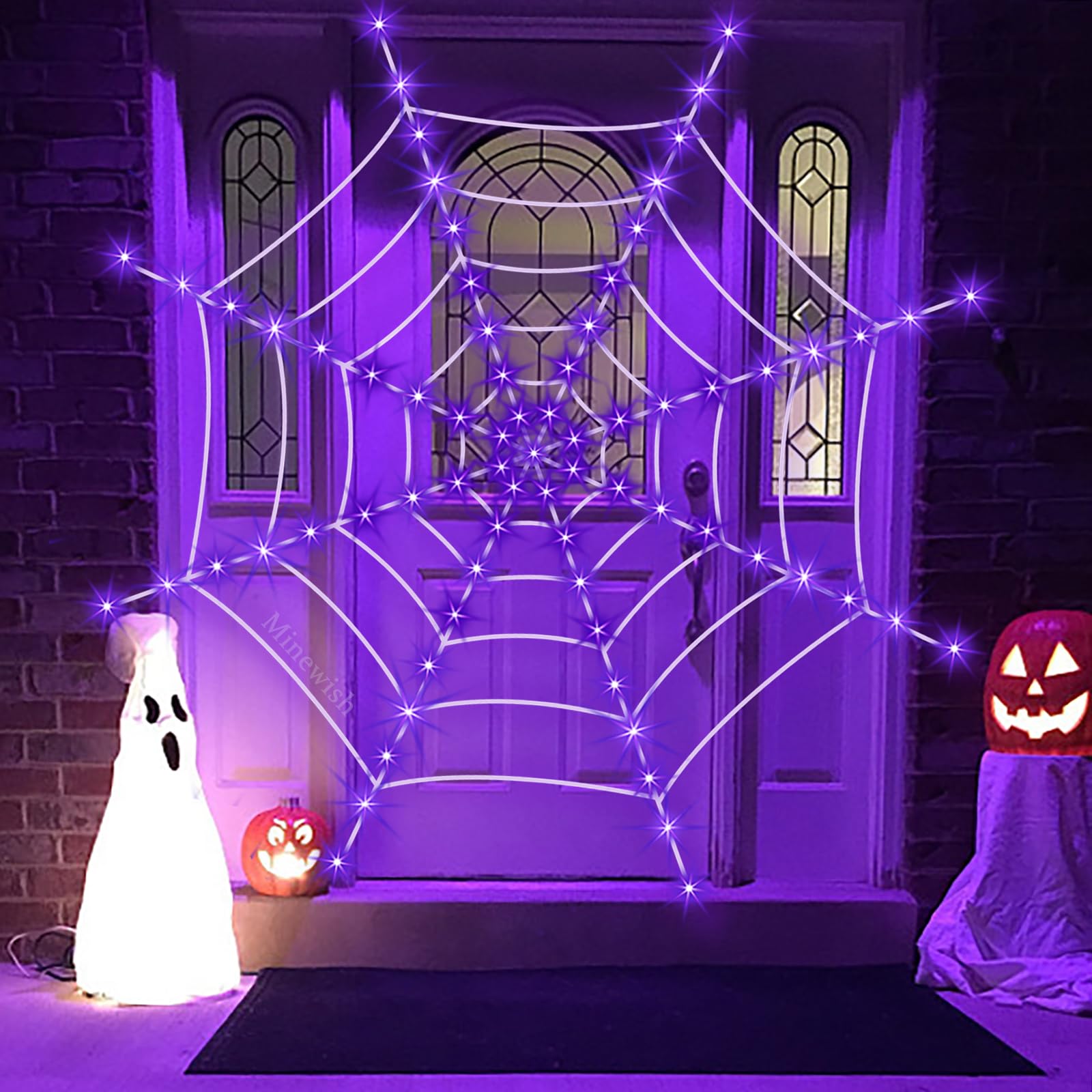 Halloween Decorations Spider Web Lights, 120 Purple LED Light Up 12 FT Giant Spiderweb Large Outdoor Lighted Decor Huge Cobweb S