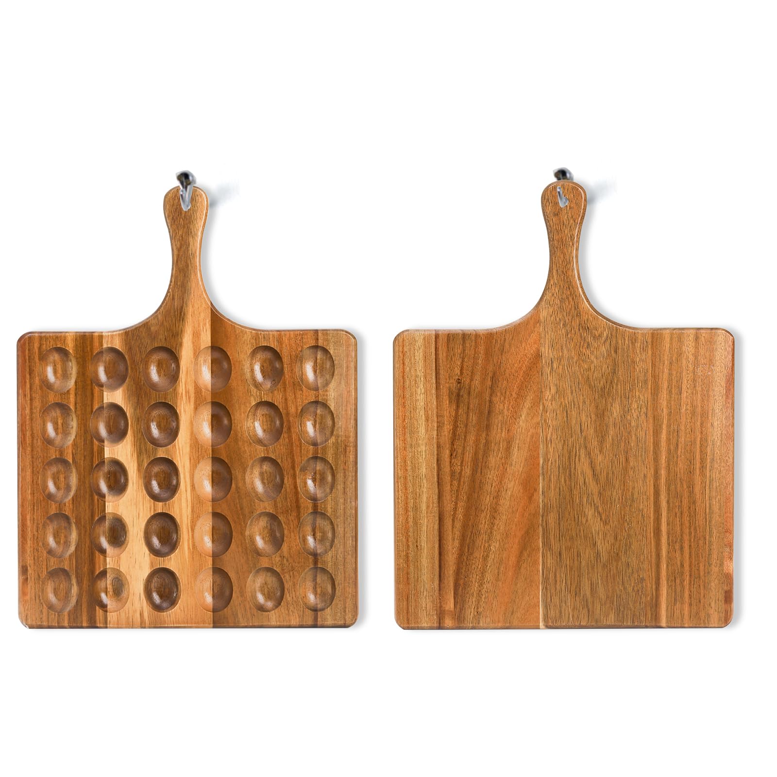 Okllen 30 Holes Reversible Wooden Deviled Egg Platter with Handle, Acacia Wood Deviled Egg Tray Charcuterie Board, Deviled Egg H