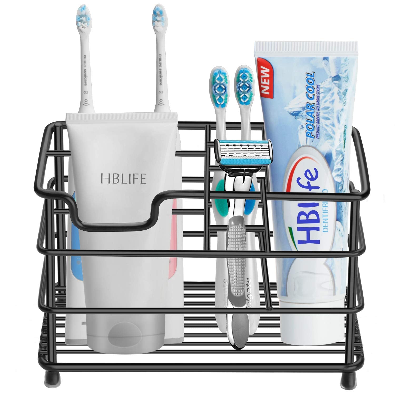 HBlife Large Electric Toothbrush Holder for Bathroom  Black Stainless Steel Bathroom Accessories Organizer for Small Spaces