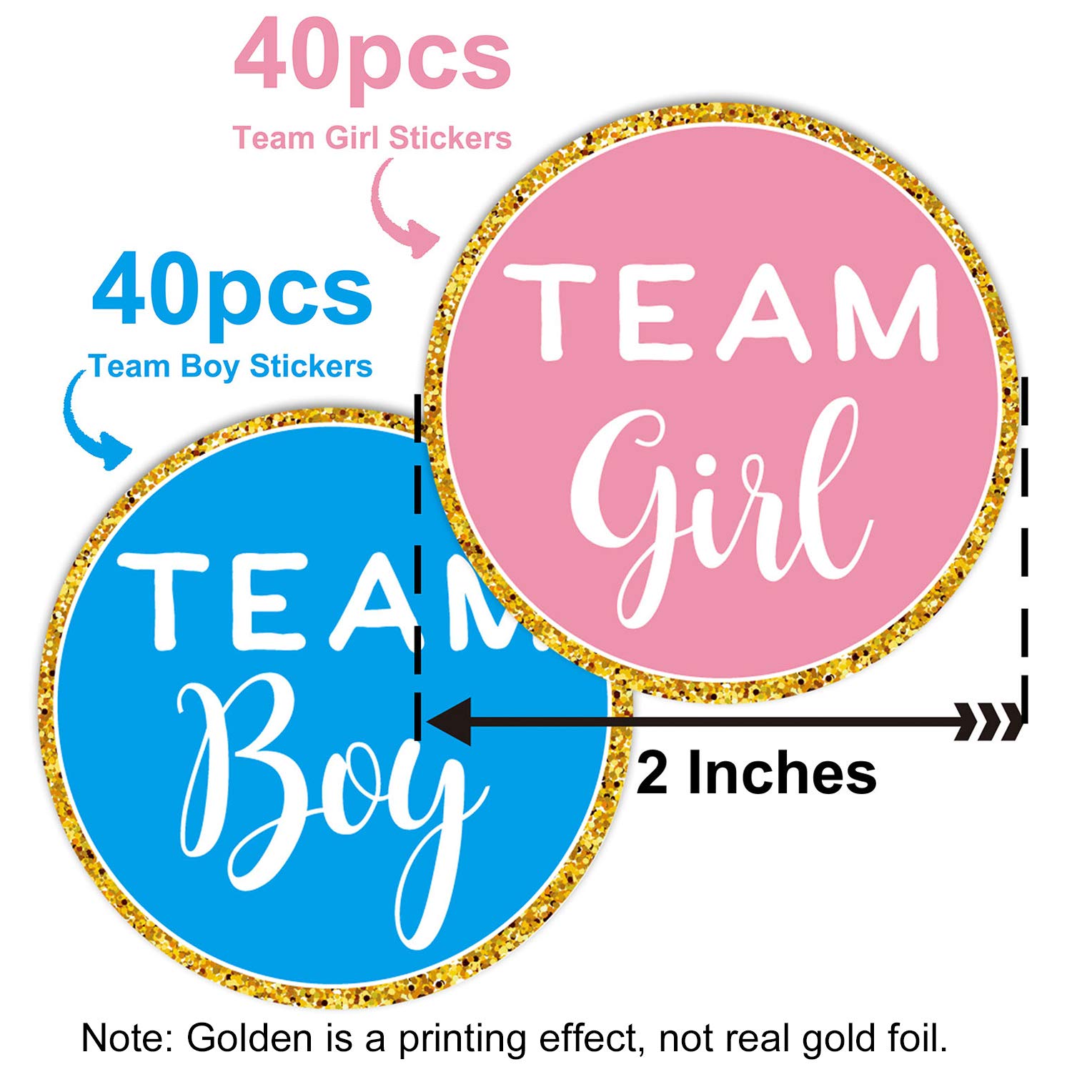 Mr.Mug Gold Gender Reveal Stickers- 80 Pack Team boy and Team Girl Baby Shower Sticker Labels  Perfect Gender Reveal Party Supplies  2 Inch.